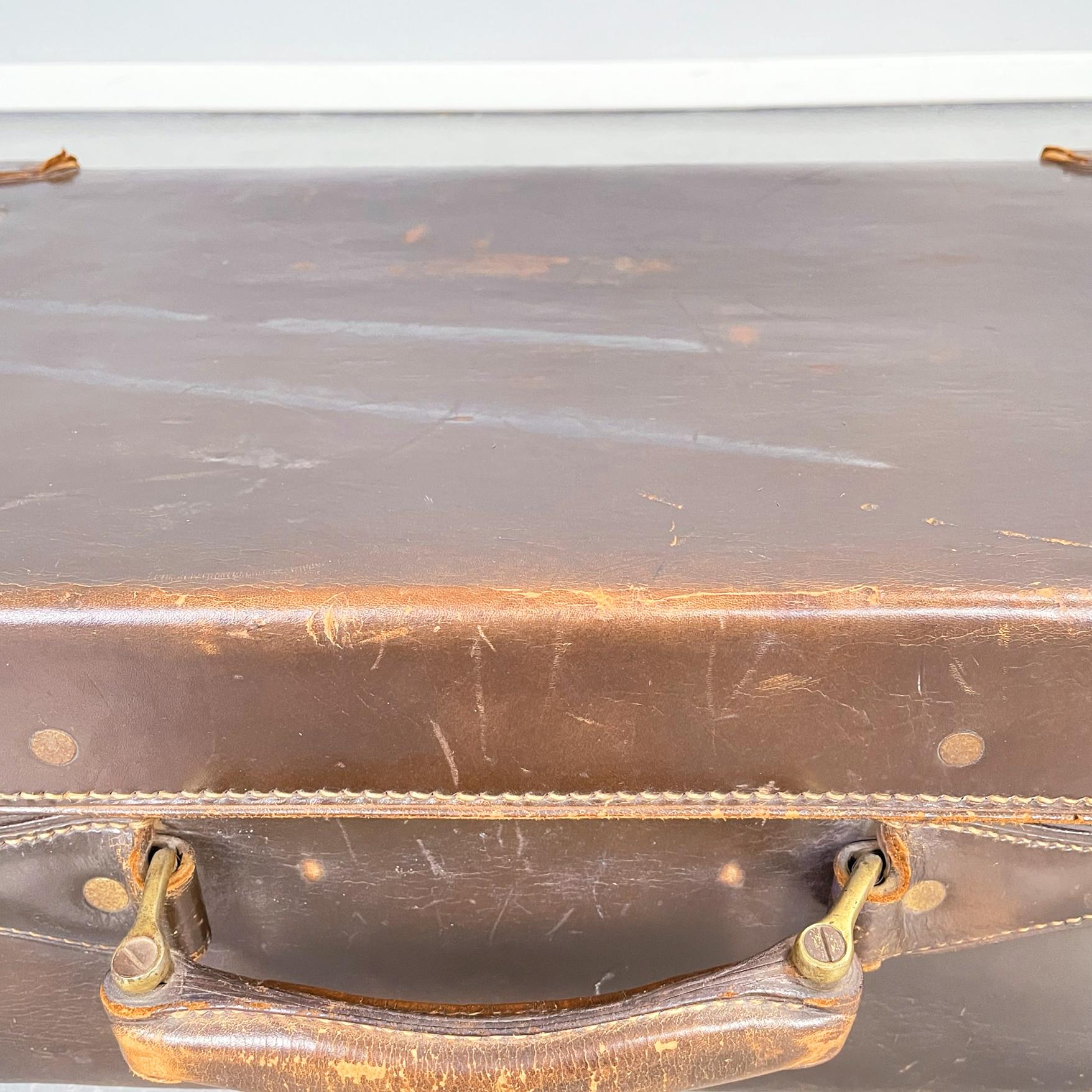 Italian Mid-Century Modern Luggage in Brown and Green Leather, 1970s For Sale 5