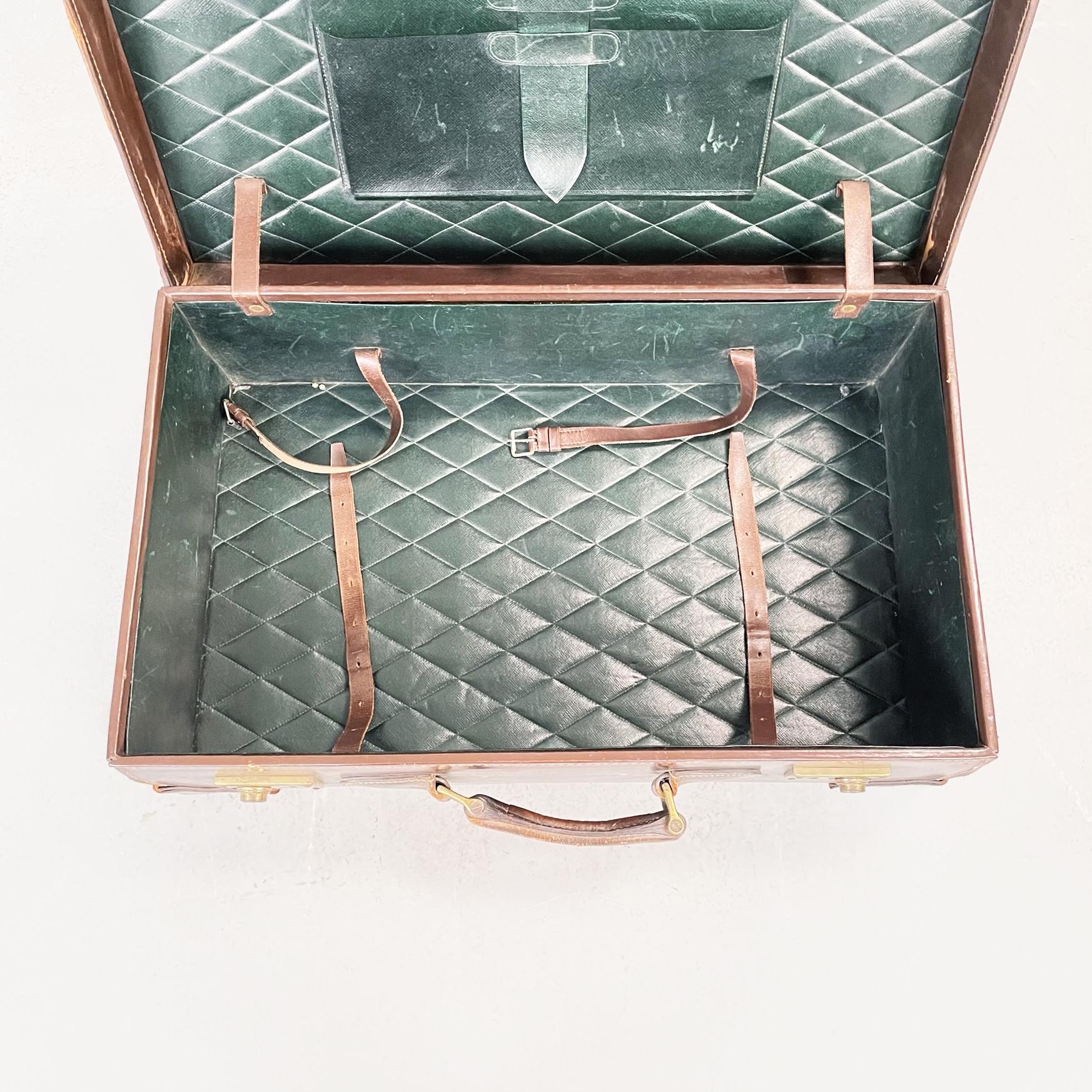 Italian Mid-Century Modern Luggage in Brown and Green Leather, 1970s For Sale 9
