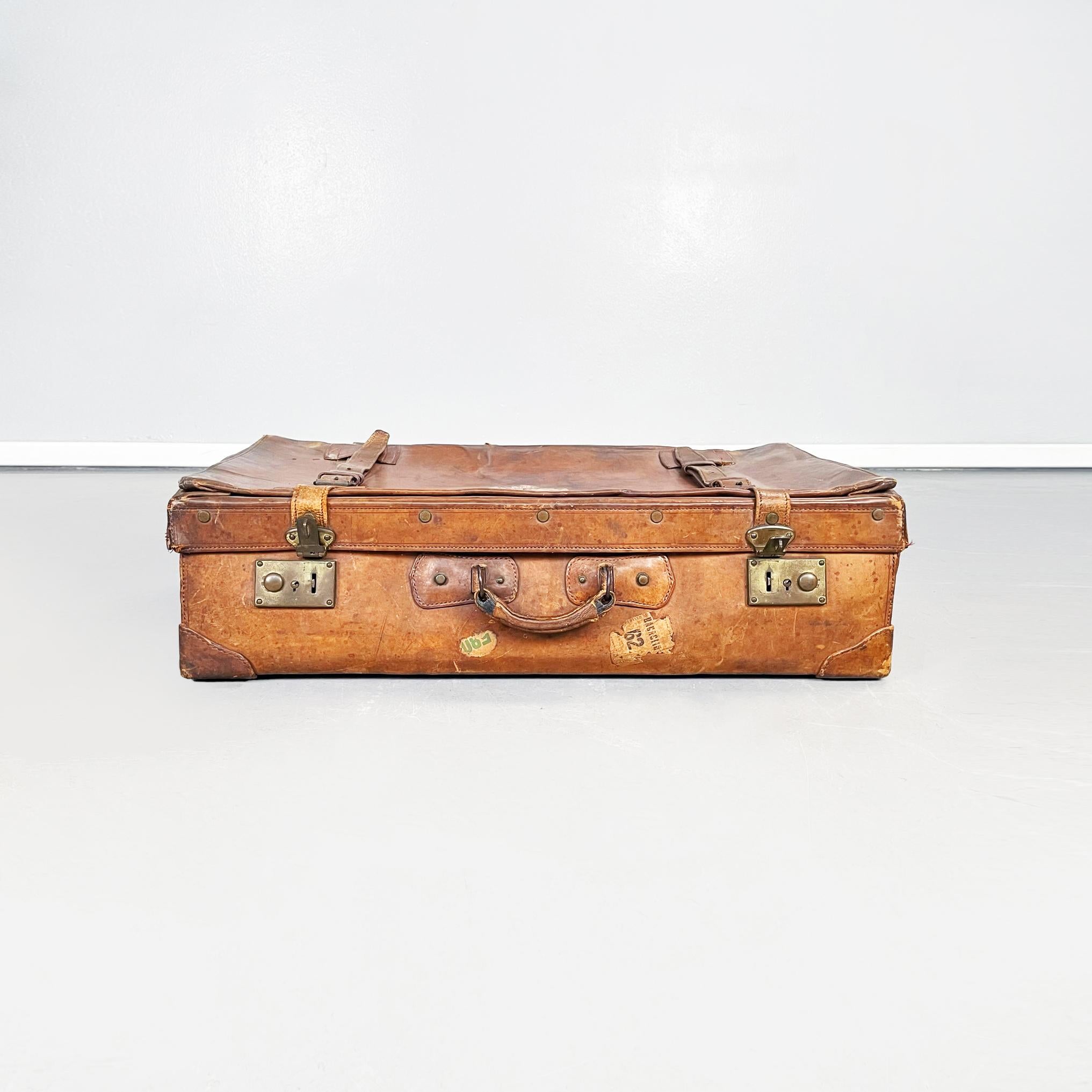 Italienisches Gepäckstück aus der Mitte des Jahrhunderts in braunem Leder mit beigem Stoff, 1960er Jahre (Moderne der Mitte des Jahrhunderts) im Angebot