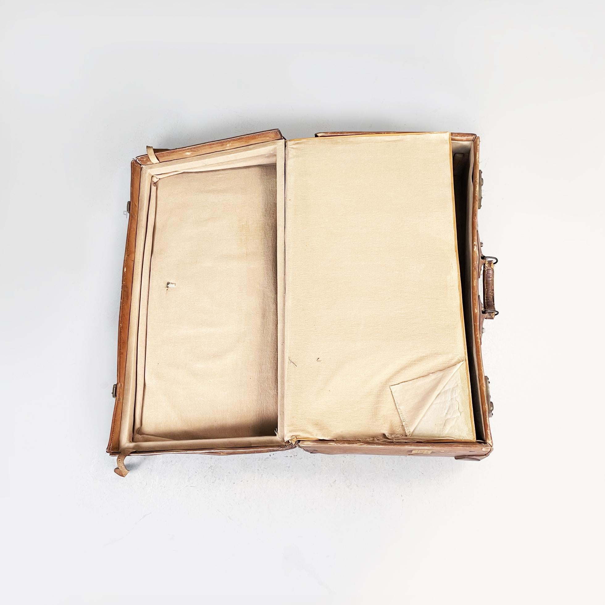 Bagages italiens de la modernité du milieu du siècle en cuir Brown et tissu Beige, années 1960 en vente 2
