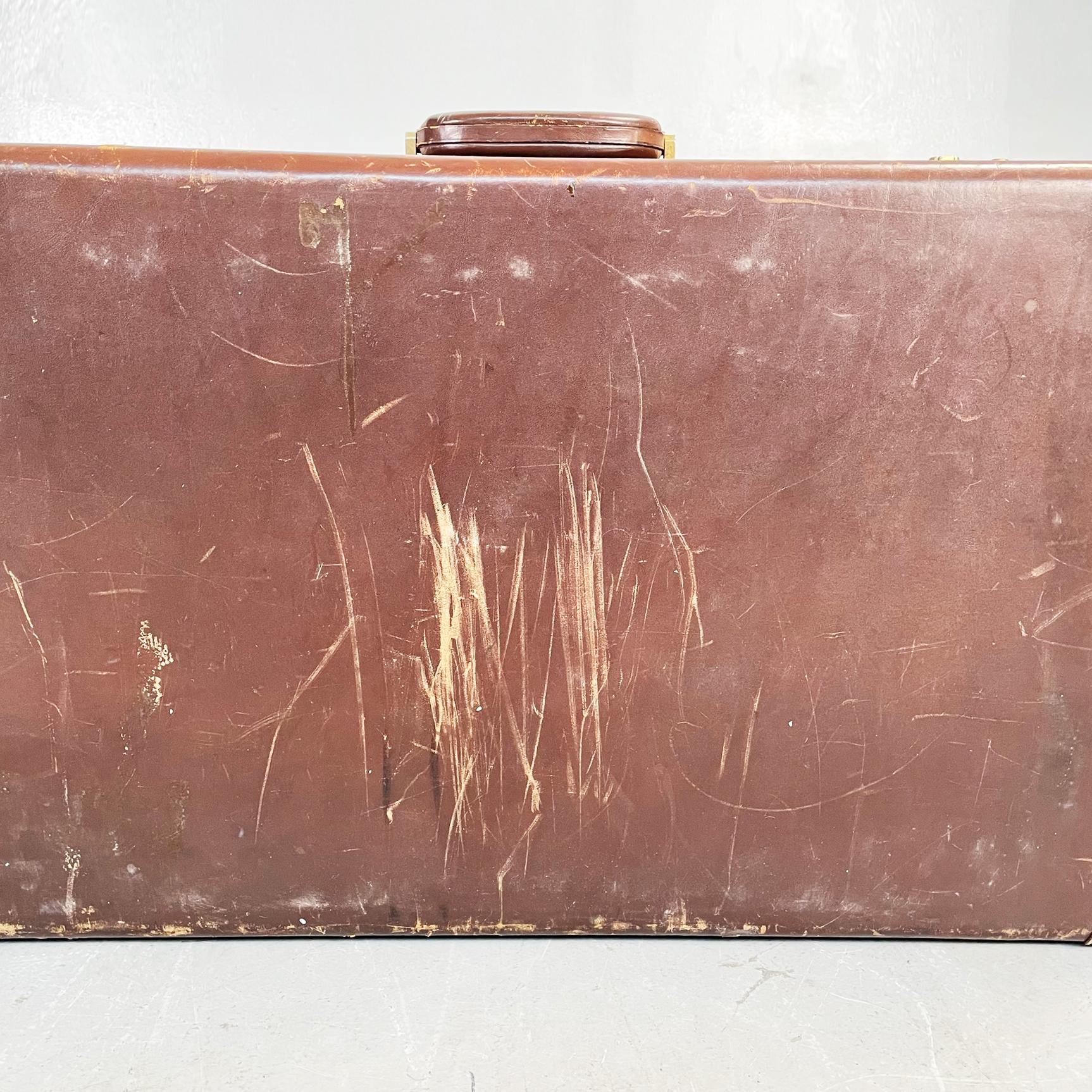 Italian Mid-Century Modern Luggage in Brown Leather with Beige Fabric, 1970s For Sale 6