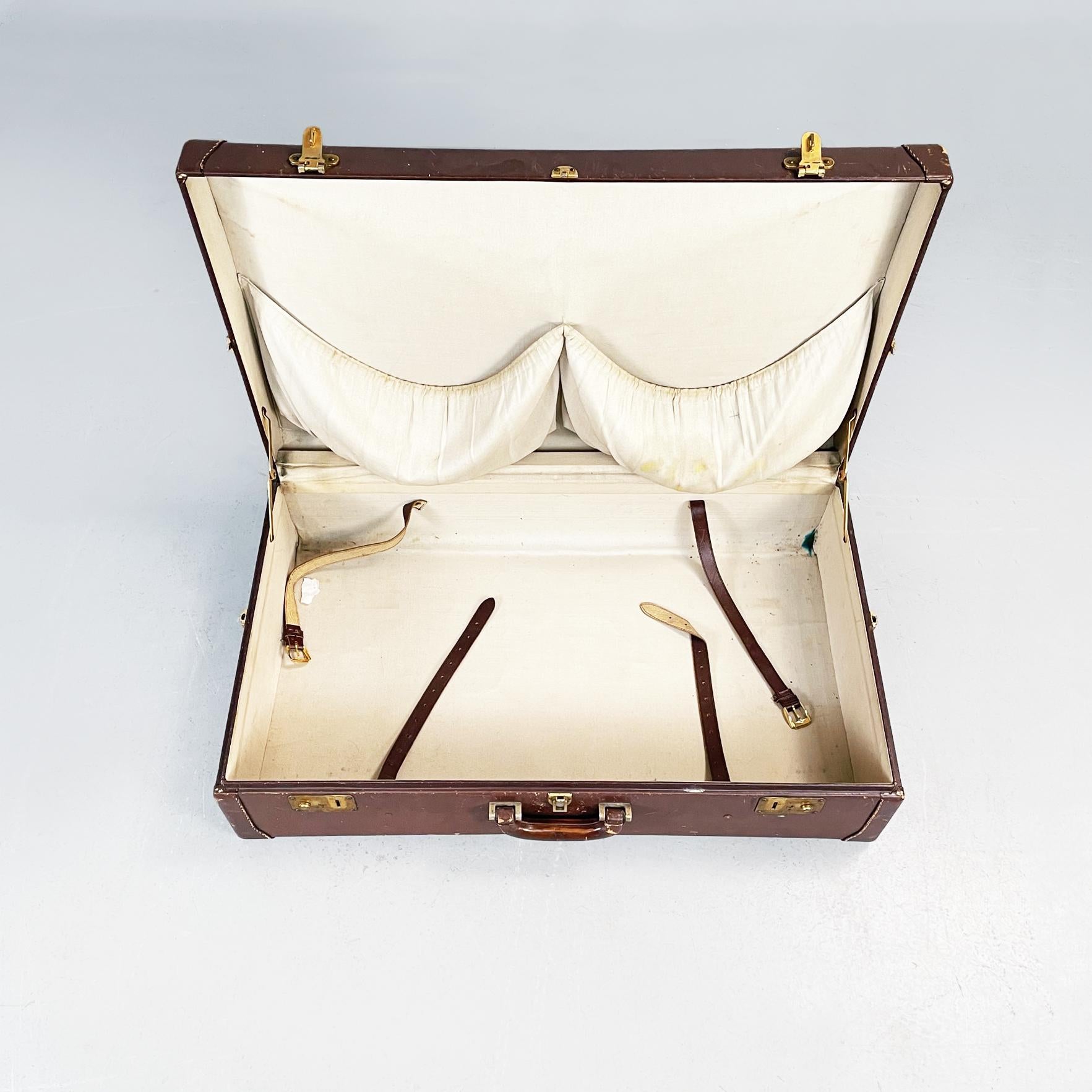 Bagage italien moderne du milieu du siècle en cuir marron avec tissu beige, années 1970 en vente 7