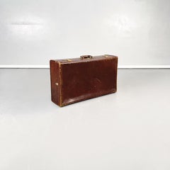 Italian Mid-Century Modern Luggage in Brown Leather with Beige Fabric, 1970s