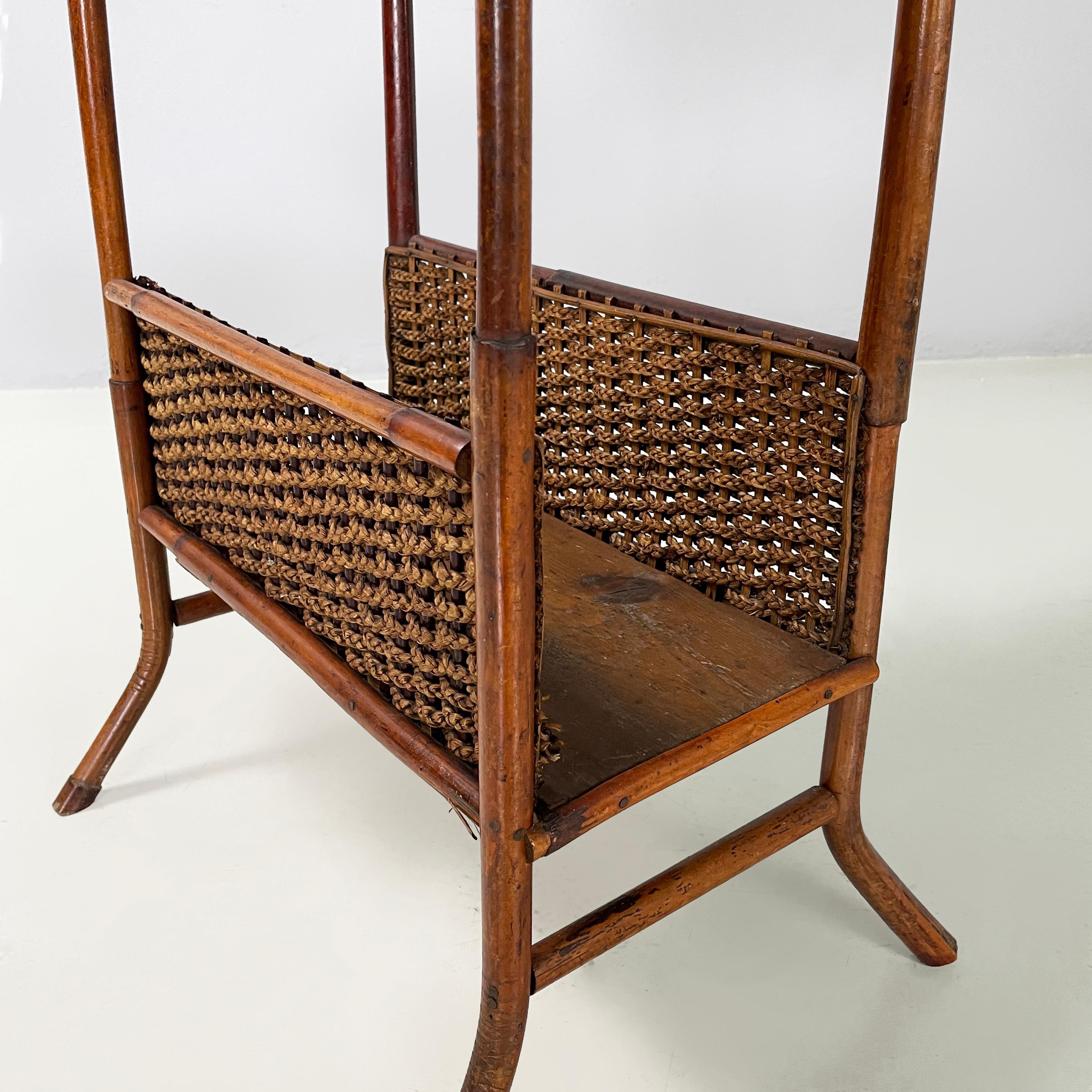 Italian mid-century modern Magazine rack with double shelf in rattan, 1960s For Sale 9