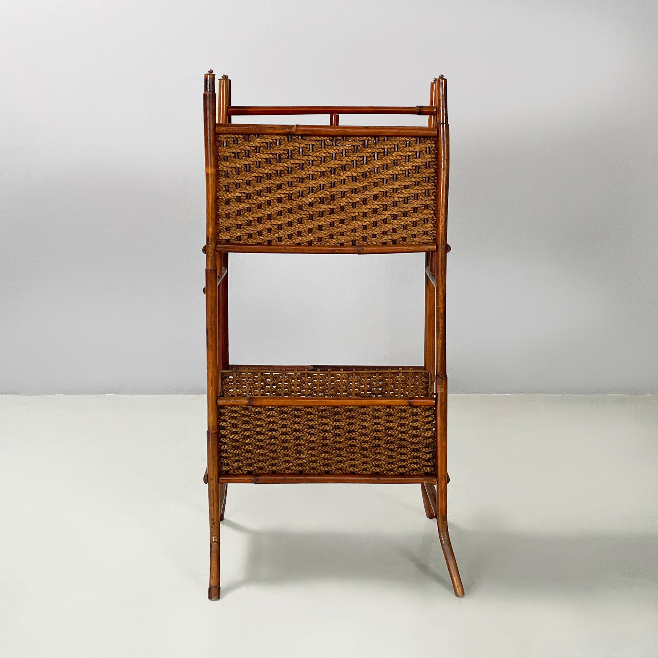Mid-Century Modern Italian mid-century modern Magazine rack with double shelf in rattan, 1960s For Sale