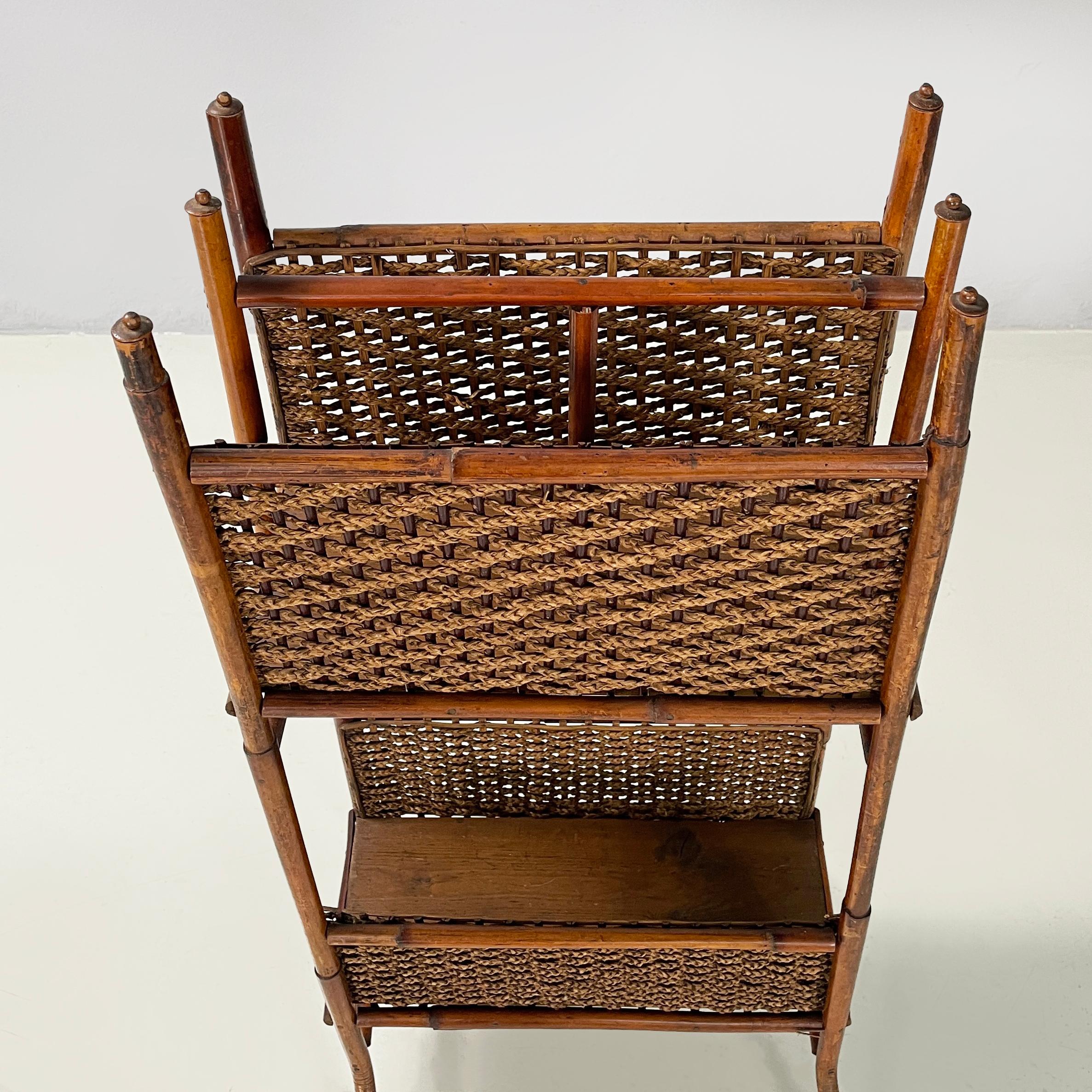 Mid-20th Century Italian mid-century modern Magazine rack with double shelf in rattan, 1960s For Sale