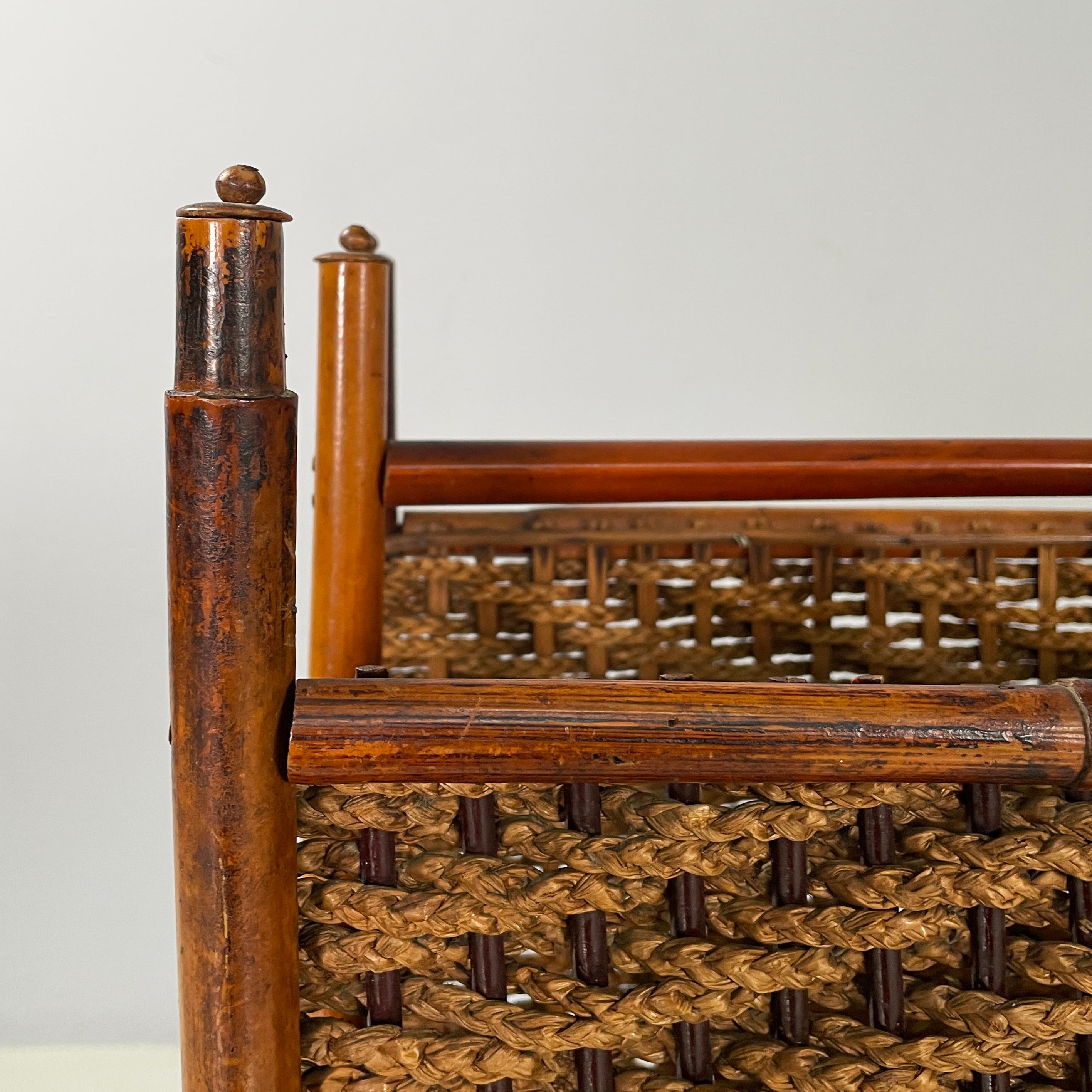 Italian mid-century modern Magazine rack with double shelf in rattan, 1960s For Sale 1