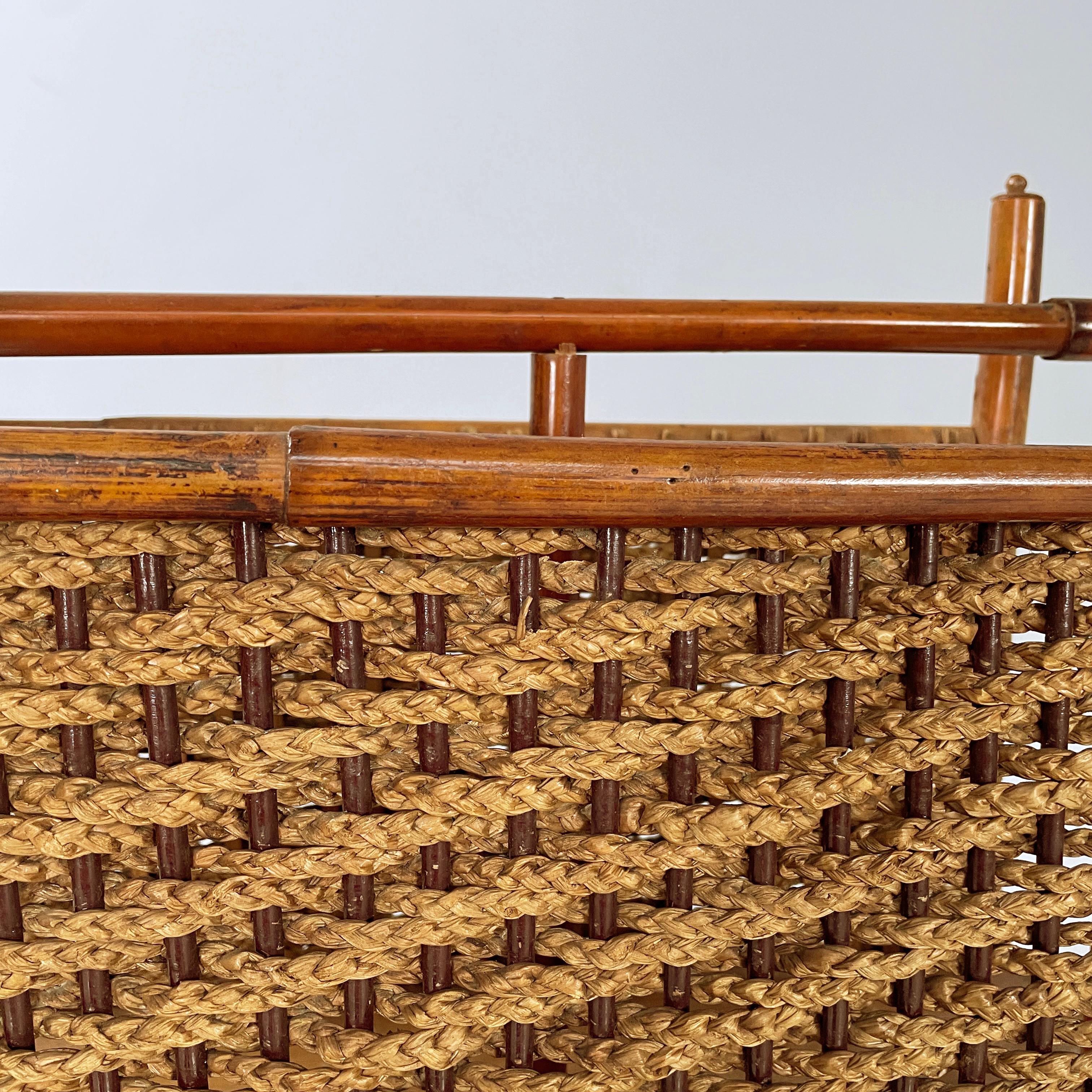 Italian mid-century modern Magazine rack with double shelf in rattan, 1960s For Sale 2