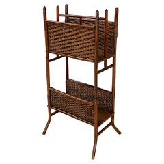 Italian mid-century modern Magazine rack with double shelf in rattan, 1960s