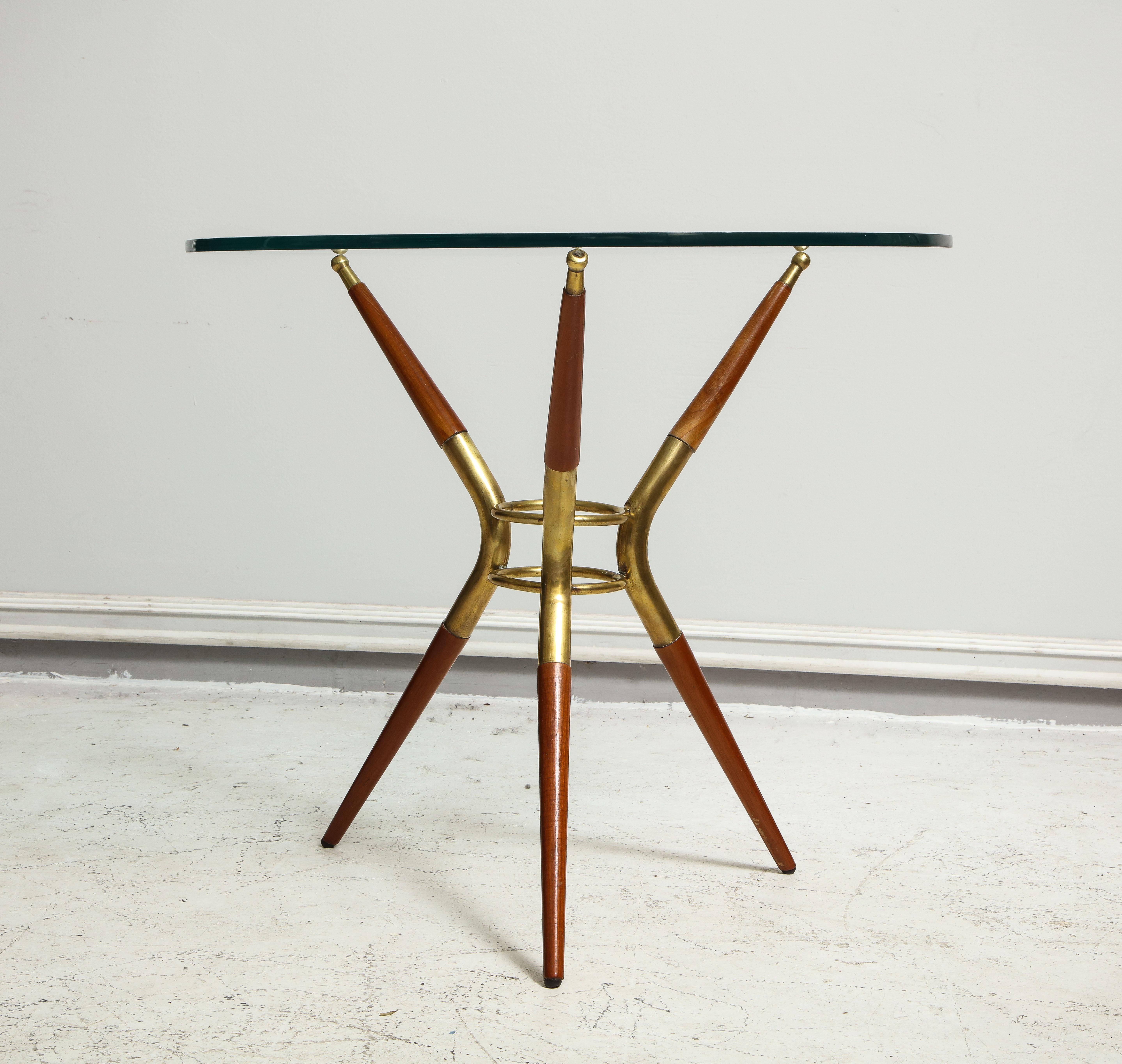 Mid-20th Century Italian Mid-century modern mahogany and brass end table 