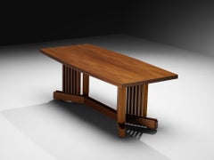 Italian Mid-Century Modern Mahogany Dining Table with Brass Details