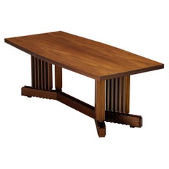 Italian Mid-Century Modern Mahogany Dining Table with Brass Details