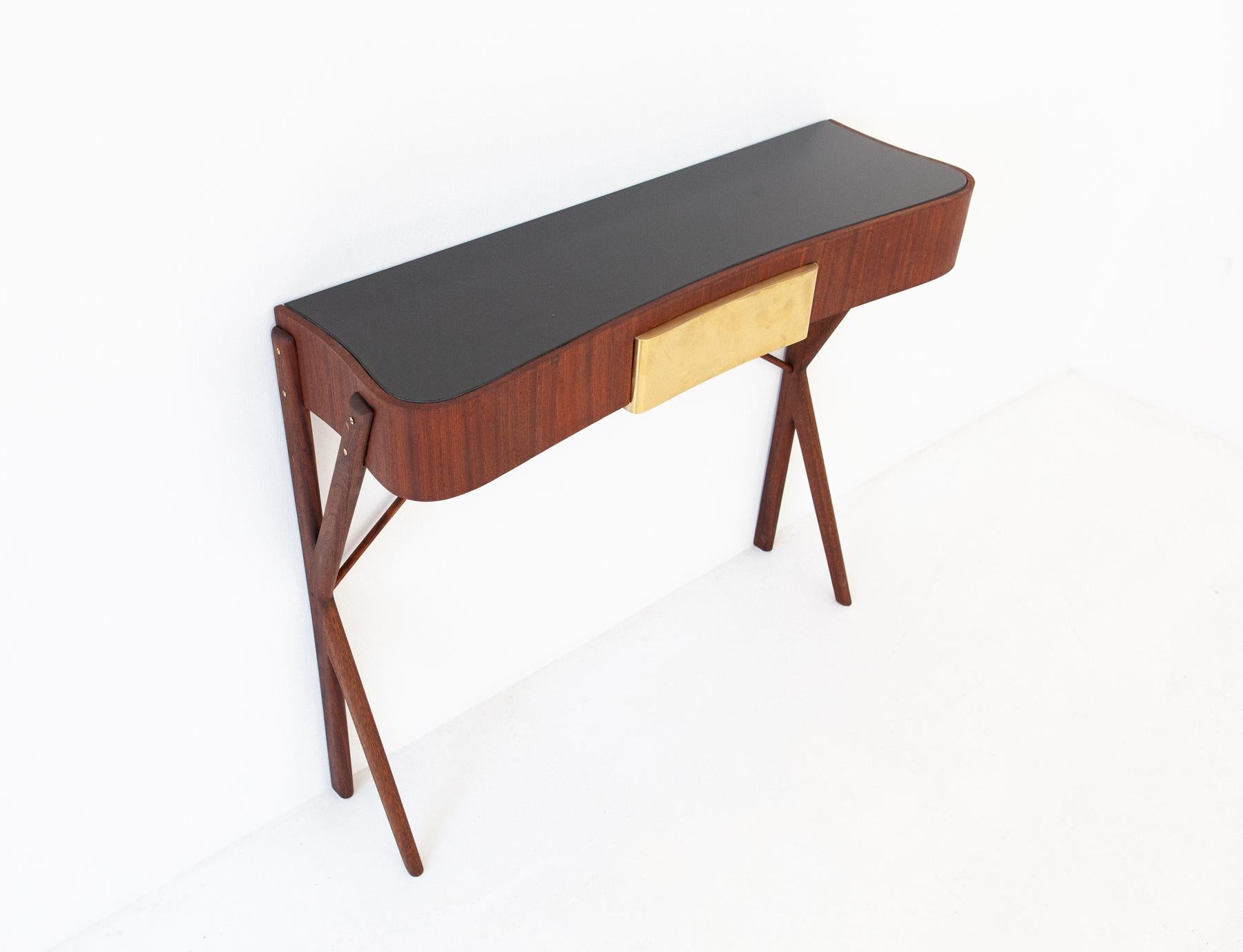 Italian Mid-Century Modern Mahogany, Glass and Brass Console Table 5