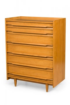 Italian Mid-Century Modern Maple 6-Drawer Highboy Chest