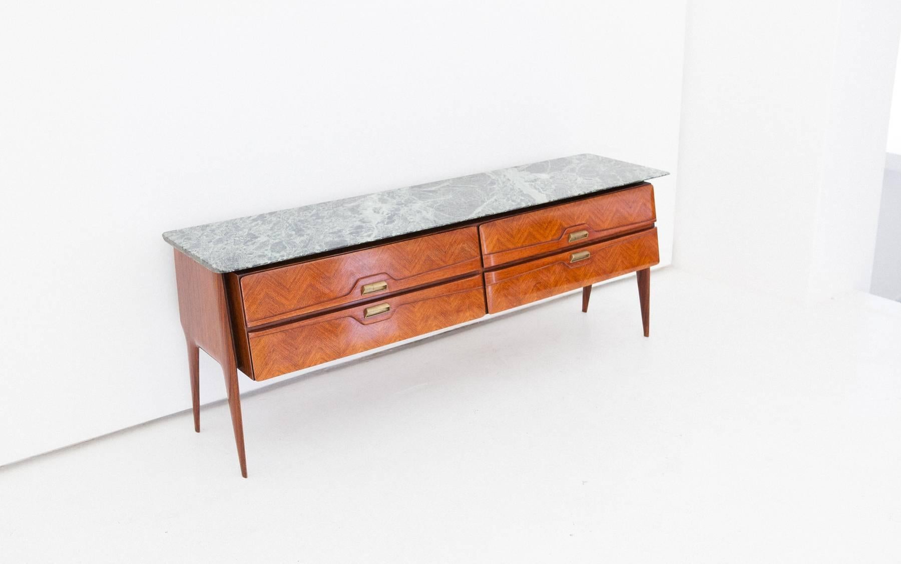 Brass Italian Rosewood Chest of Drawers manufactured in Cantu' , 1950's
