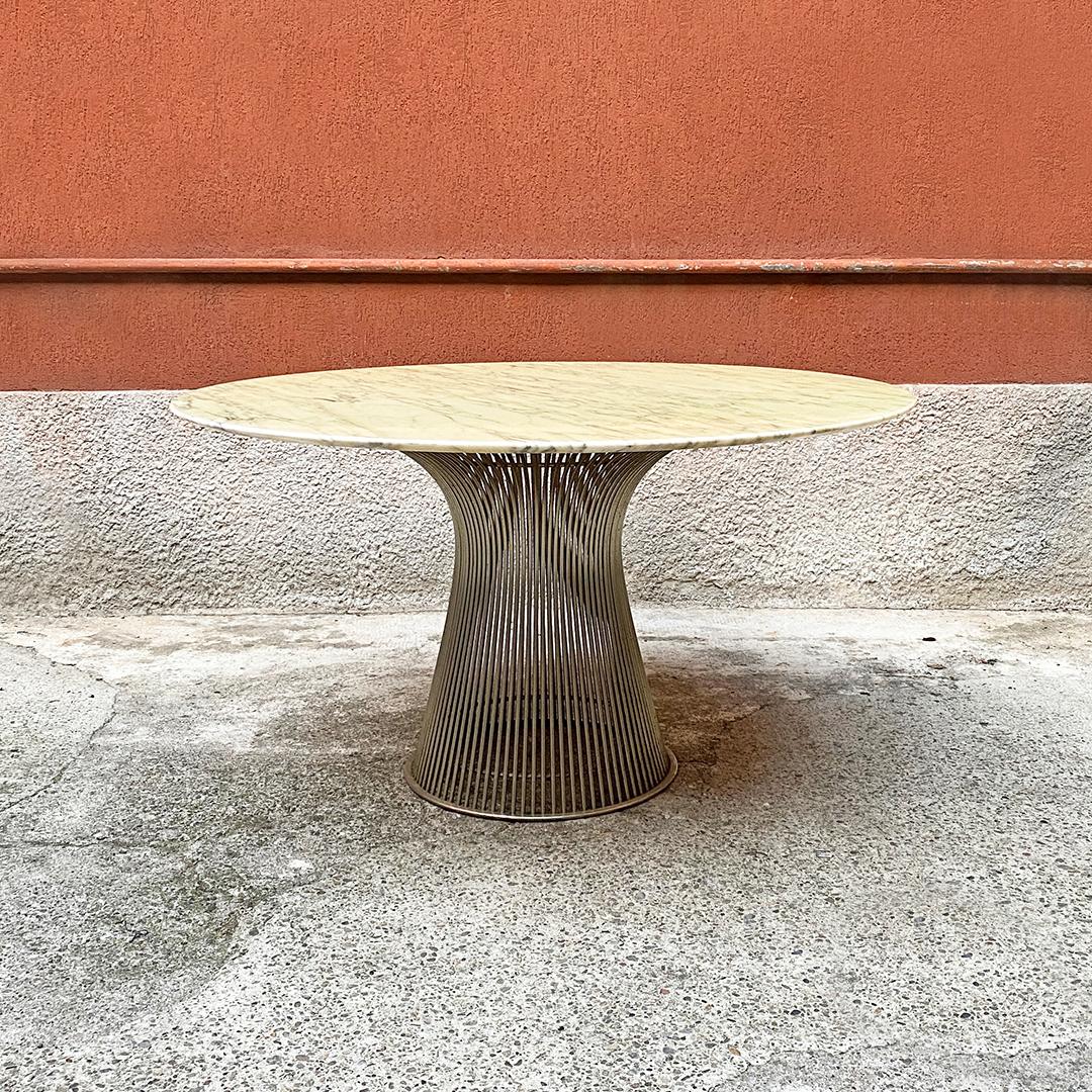Italian Mid-Century Modern marble dining table by Warren Platner for Knoll 1970s
Table with central leg in patina stainless steel rod and round marble top.
Designed by Warren Platner for Knoll, 1970s.
Very good condition. Resin blown on the
