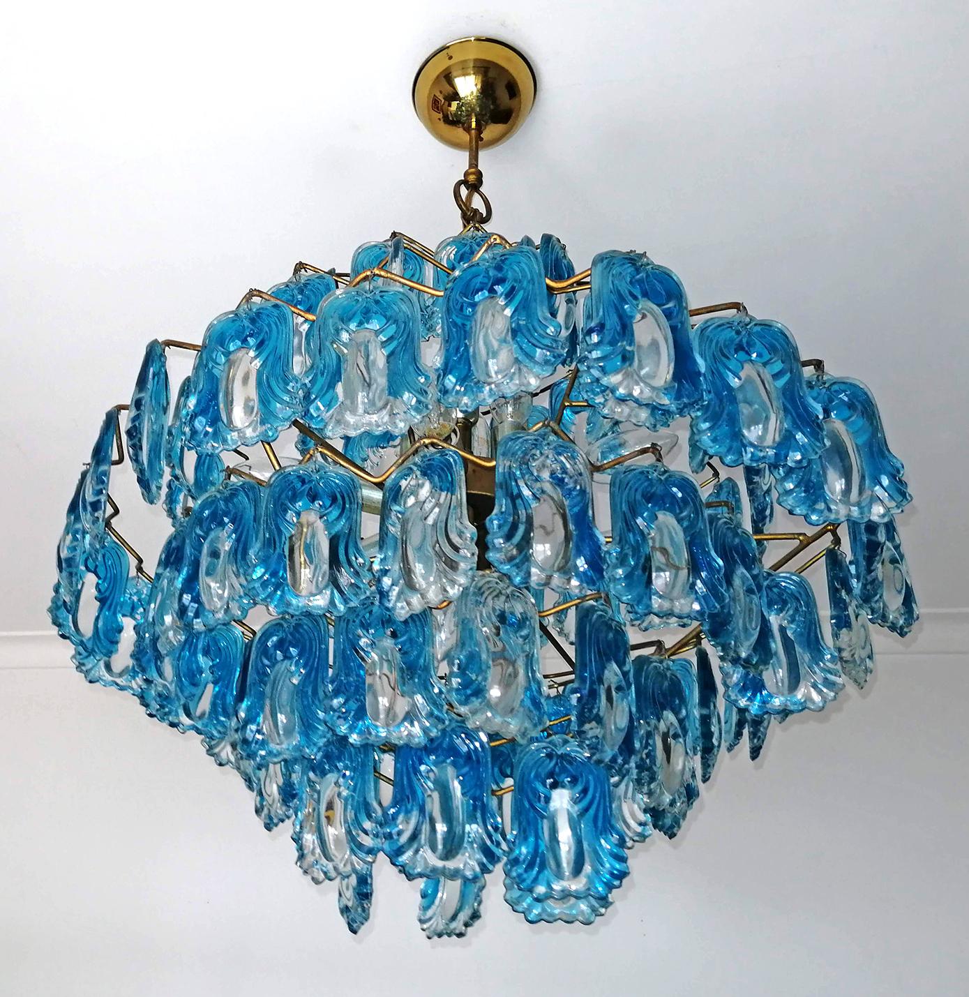 blue chandeliers