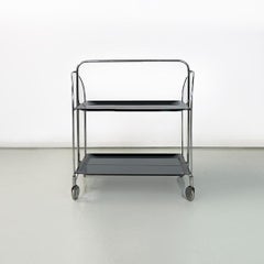 Italian mid century modern metal and black plastic food trolley on wheels 1960s