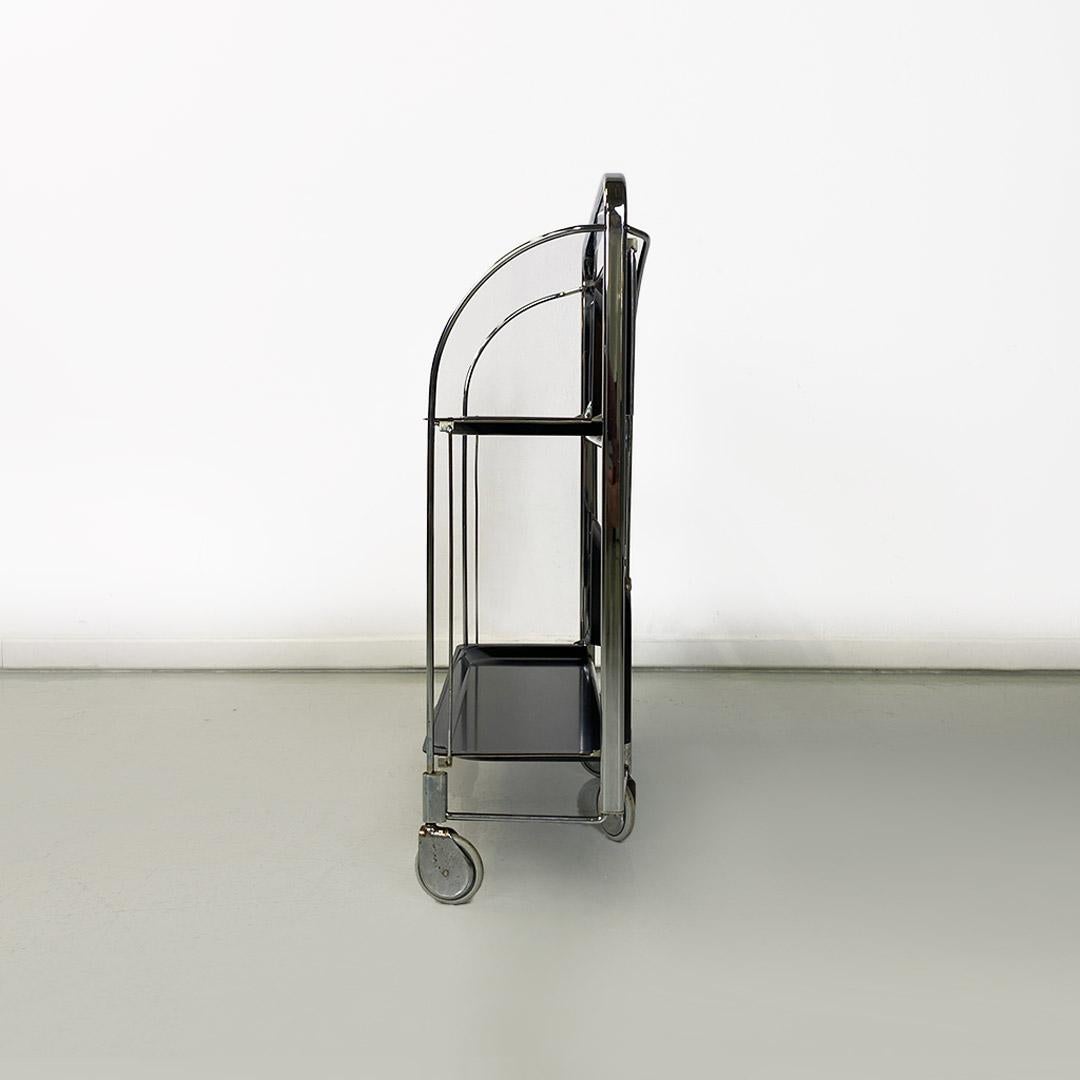 Mid-20th Century Italian mid century modern metal and black plastic food trolley on wheels 1960s For Sale