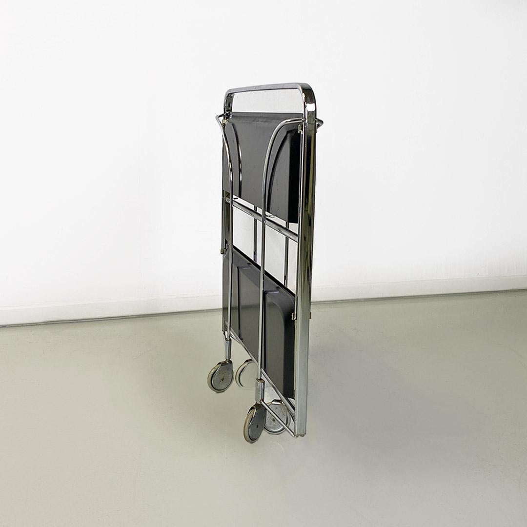 Metal Italian mid century modern metal and black plastic food trolley on wheels 1960s For Sale