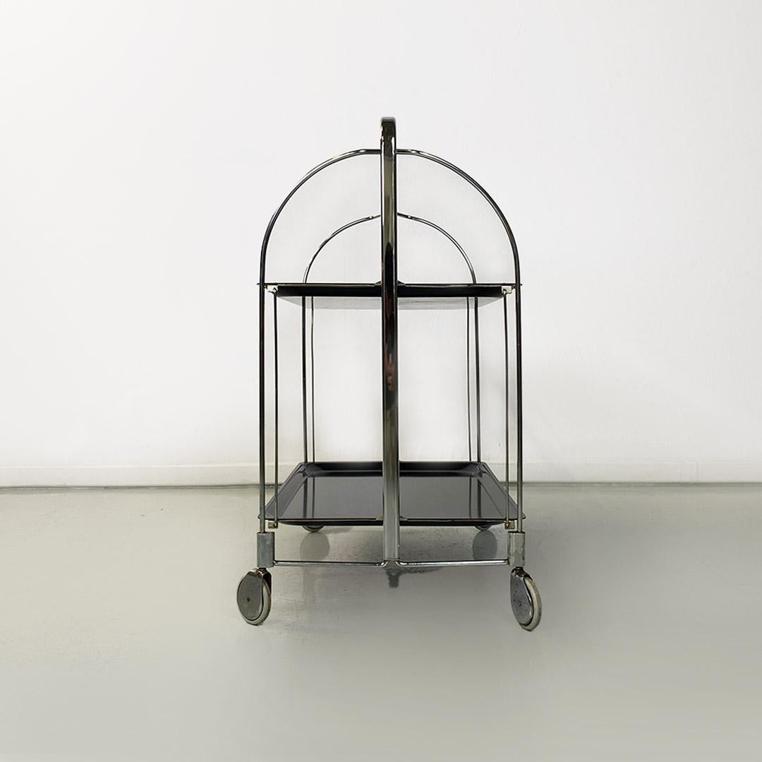 Italian mid century modern metal and black plastic food trolley on wheels 1960s For Sale 1