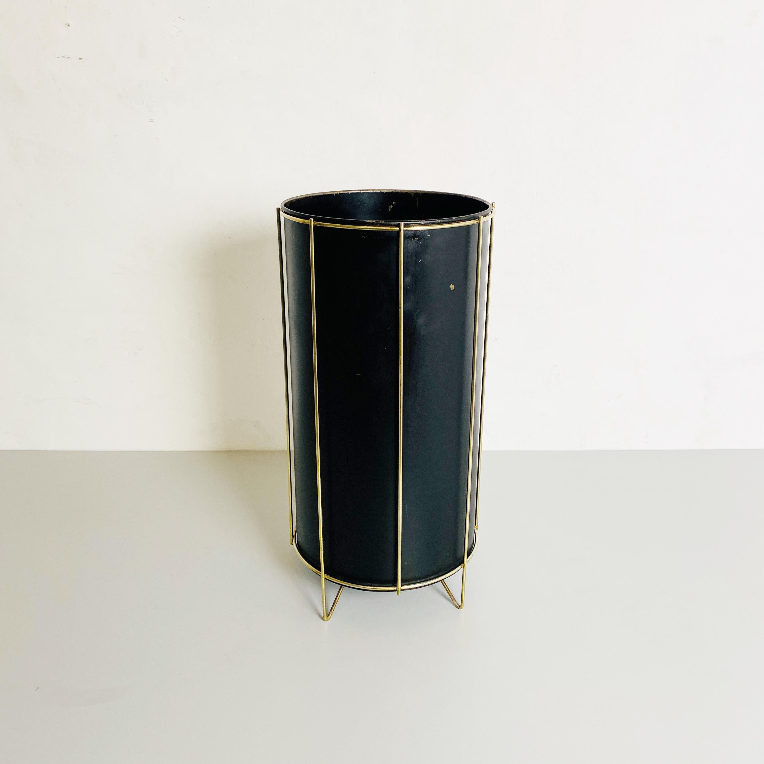 Italian Mid-Century Modern Metal and Brass Umbrella Stand, 1950s In Good Condition In MIlano, IT
