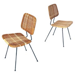 Italian Mid-Century Modern Metal and Wicker Pair of Chairs, 1960s