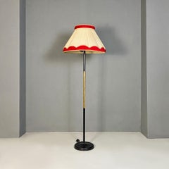 Italian Mid-Century Modern Metal Brass and Beige and Red Fabric Floor Lamp, 1940