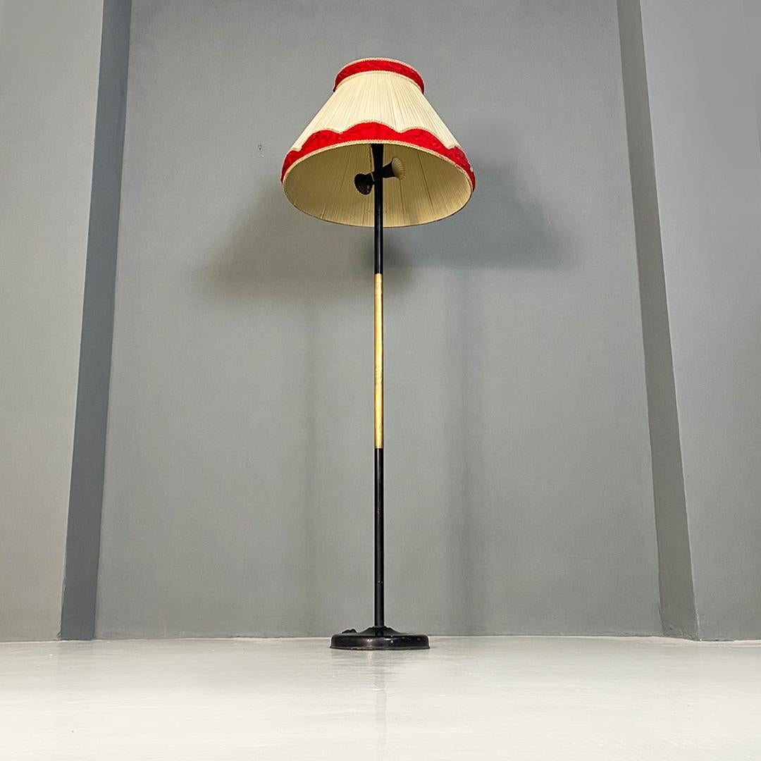 Mid-20th Century Italian Mid-Century Modern Metal Brass and Beige and Red Fabric Floor Lamp, 1940 For Sale