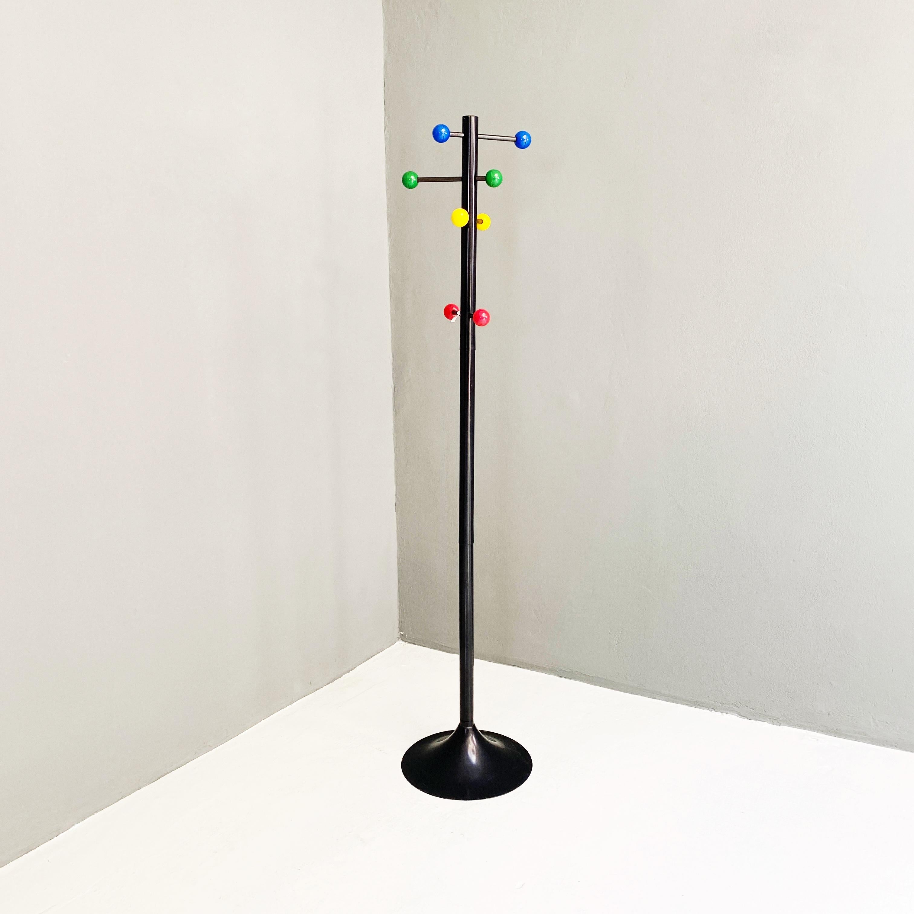 Late 20th Century Italian Mid-Century Modern Metal Coat Rack with Colored Spheres, 1980s For Sale