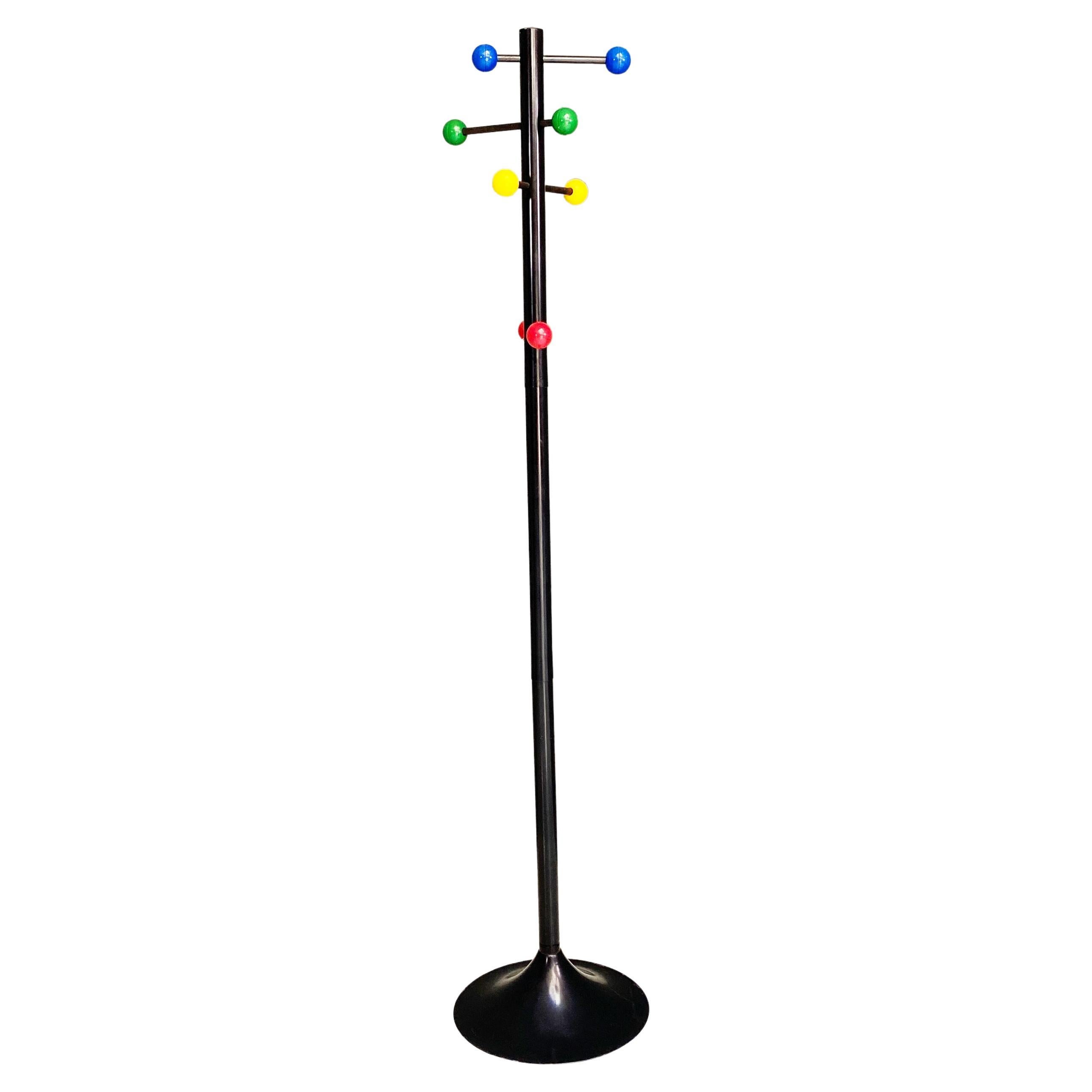 Italian Mid-Century Modern Metal Coat Rack with Colored Spheres, 1980s For Sale