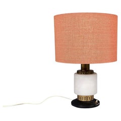 Italian mid-century modern metal fabric and glass table lamp by Stilnovo, 1960s