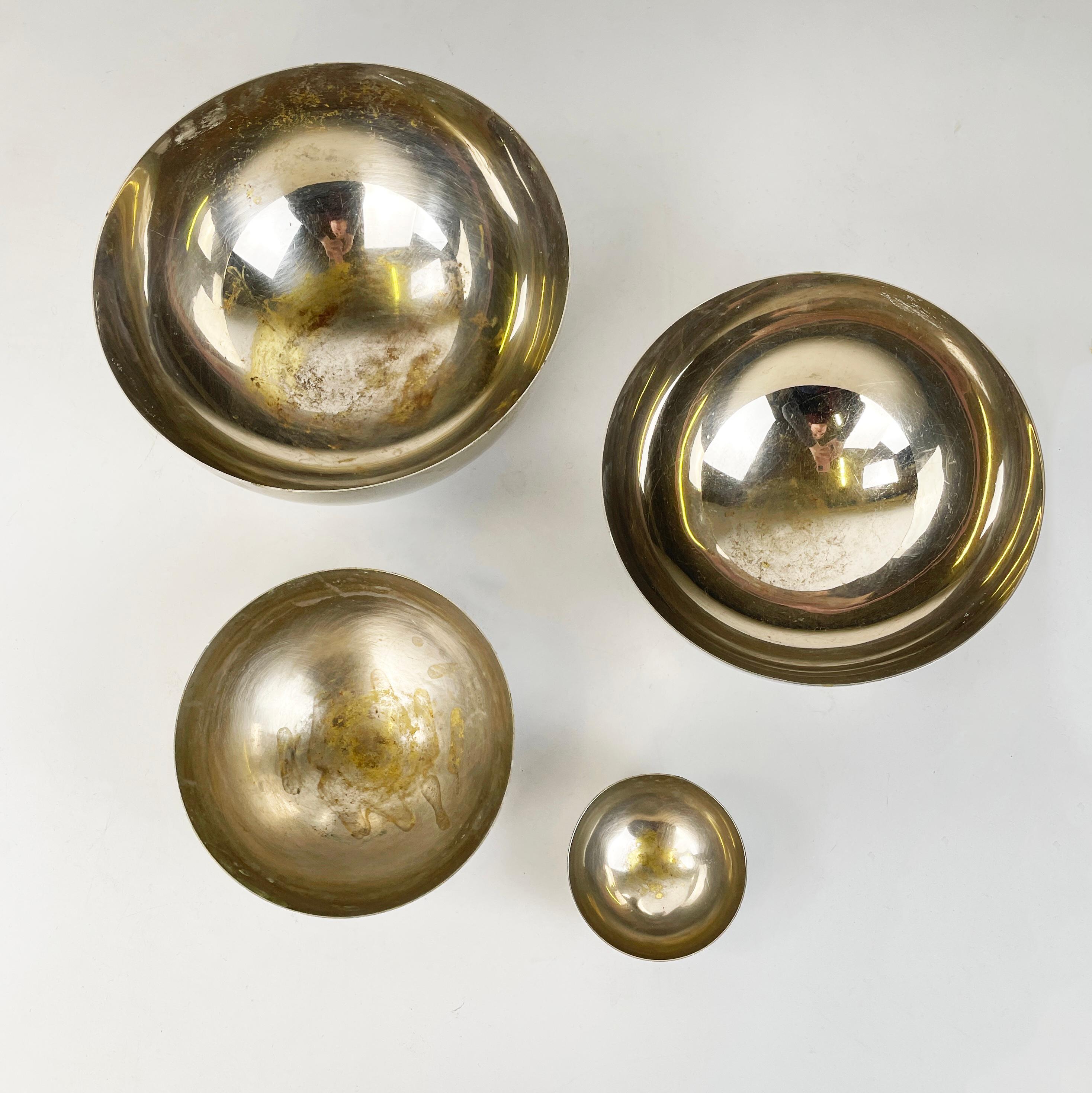 Late 20th Century Italian mid-century modern metal hemisphere serving bowls by Danese, 1970s For Sale