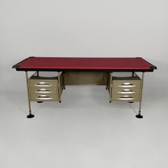 Italian mid-century modern metal red leather plastic desk BBPR Olivetti, 1960s