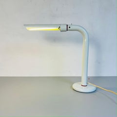 Italian Mid-Century Modern Metal Table Lamp in White and Red Details, 1970s