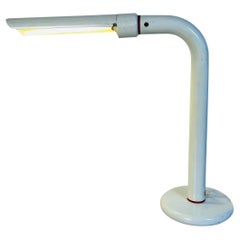 Italian Mid-Century Modern Metal Table Lamp in White and Red Details, 1970s
