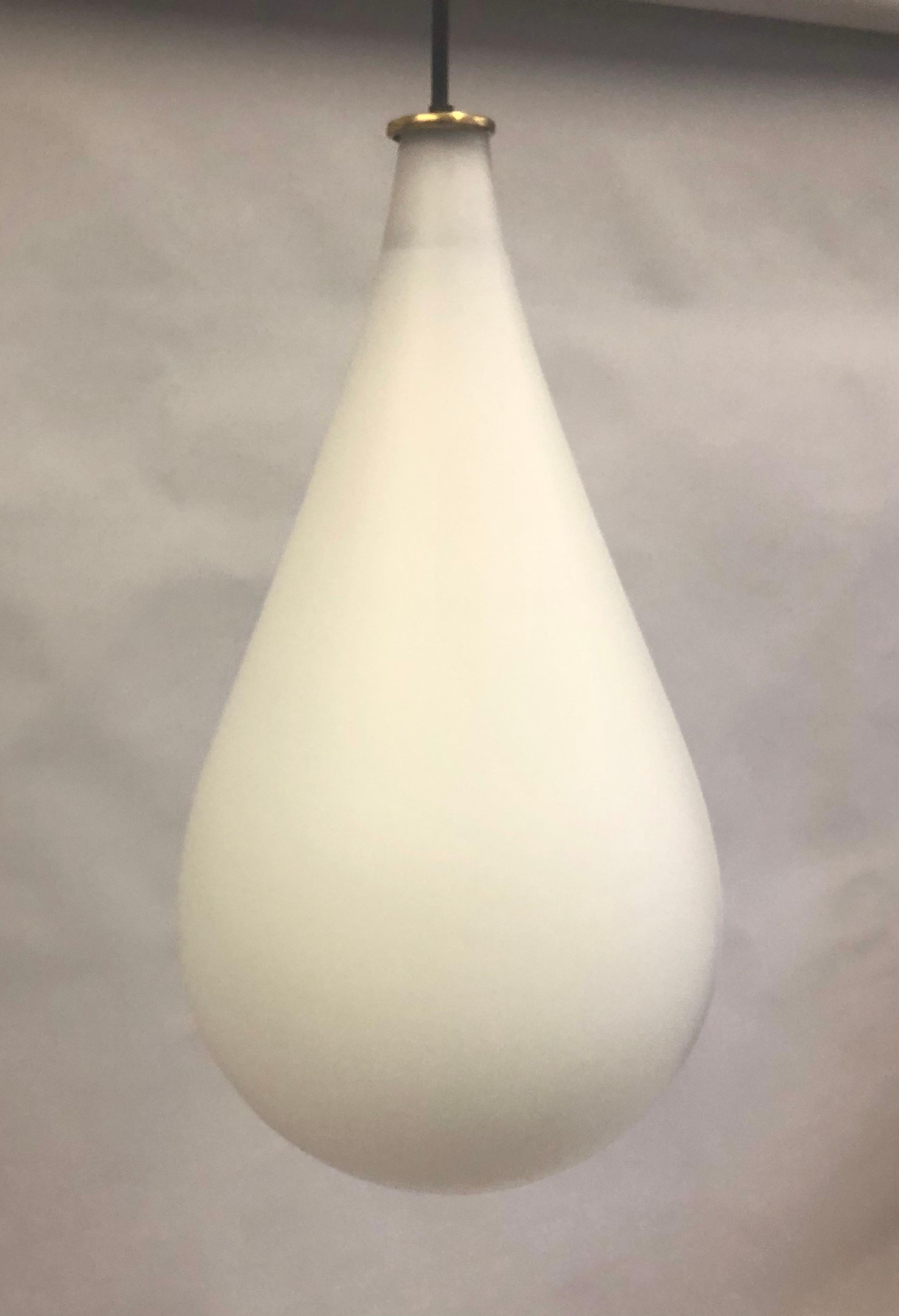 Blown Glass Italian Mid-Century Modern Milk Glass Pendant by Max Ingrand for Fontana Arte For Sale
