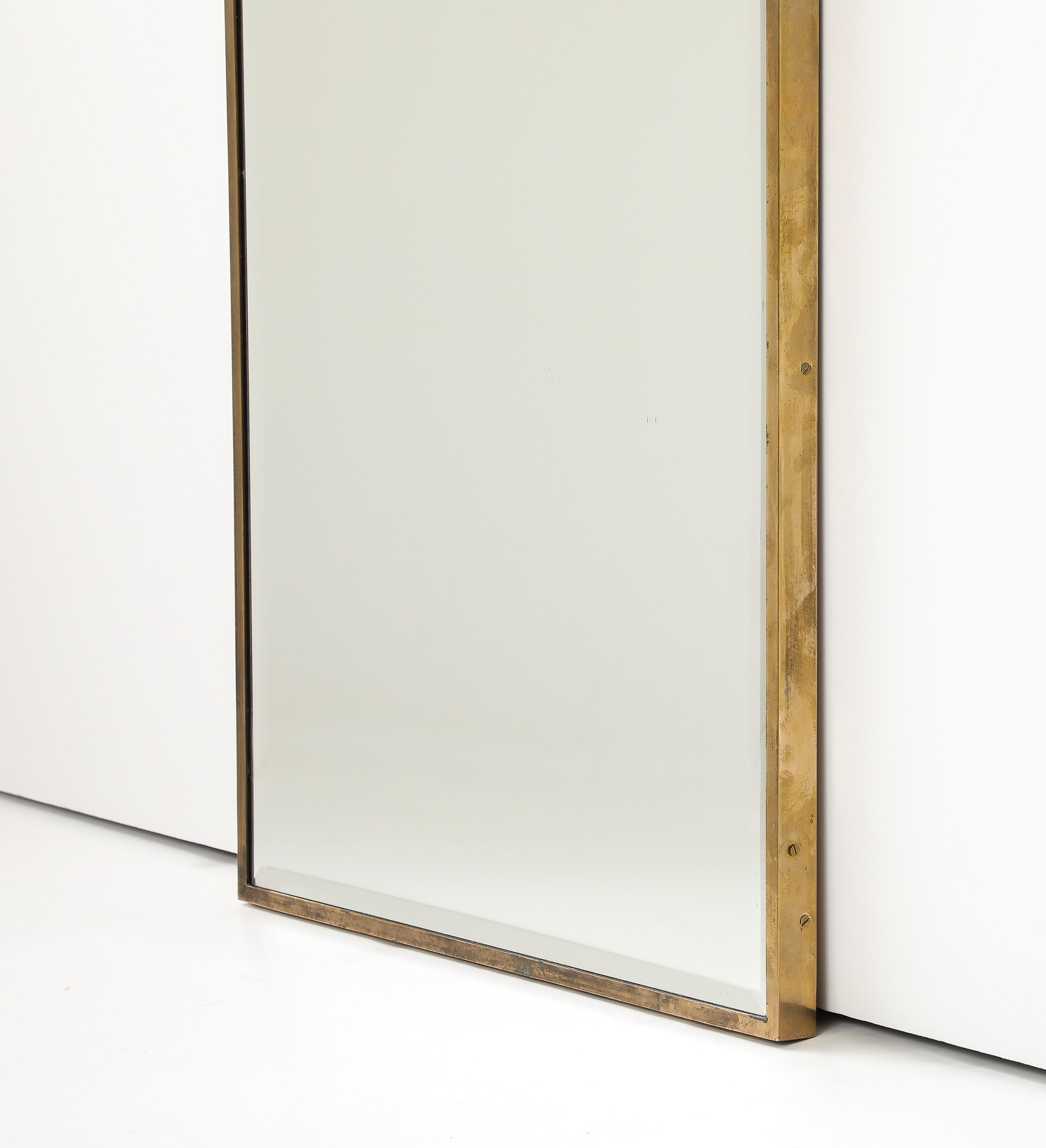 Mid-Century Modern Italian Mid Century Modern Mirror, Brass Frame and Bevelled Edge, 1950’s