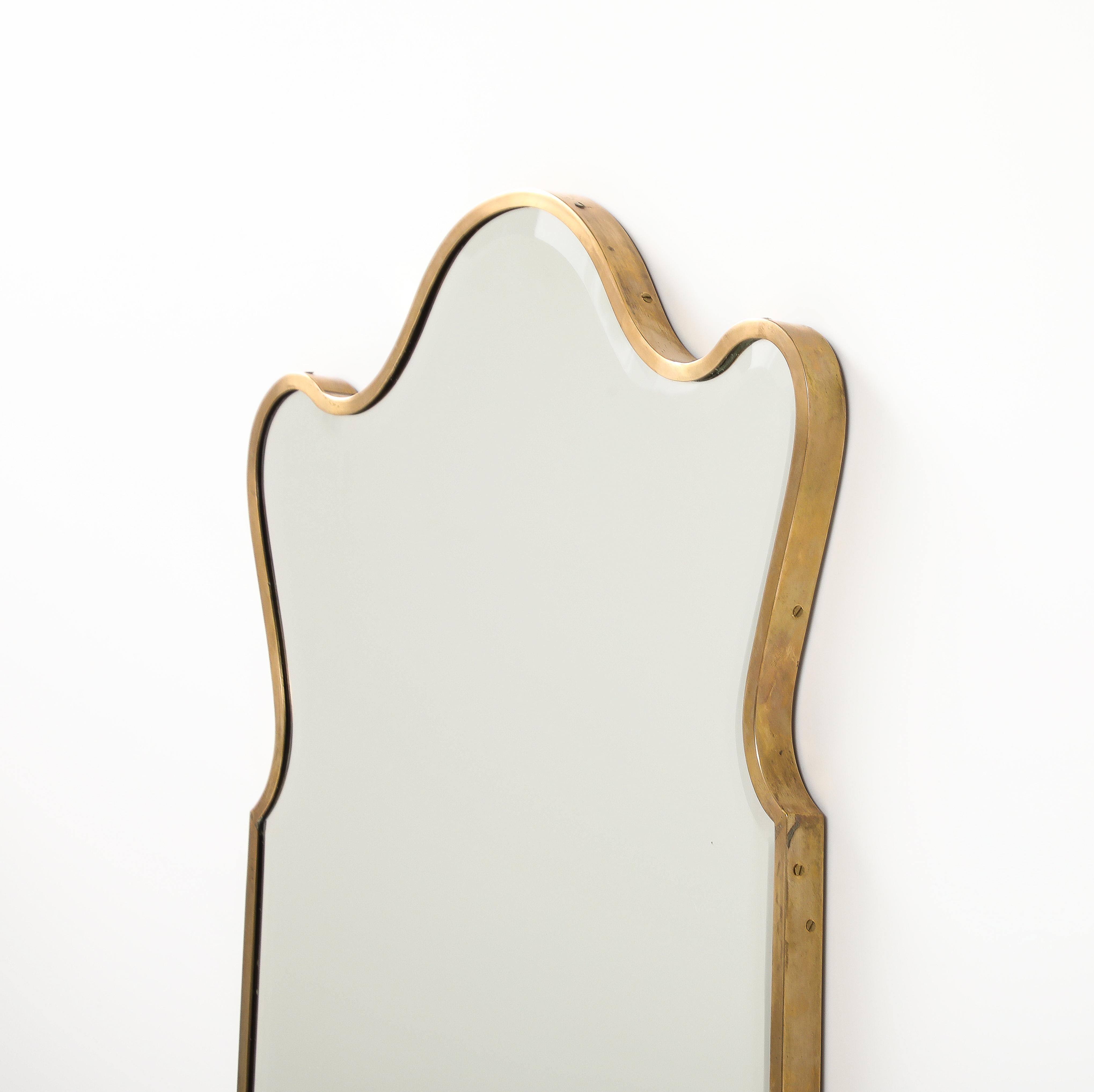 Italian Mid Century Modern Mirror, Brass Frame and Bevelled Edge, 1950’s In Good Condition In Brooklyn, NY