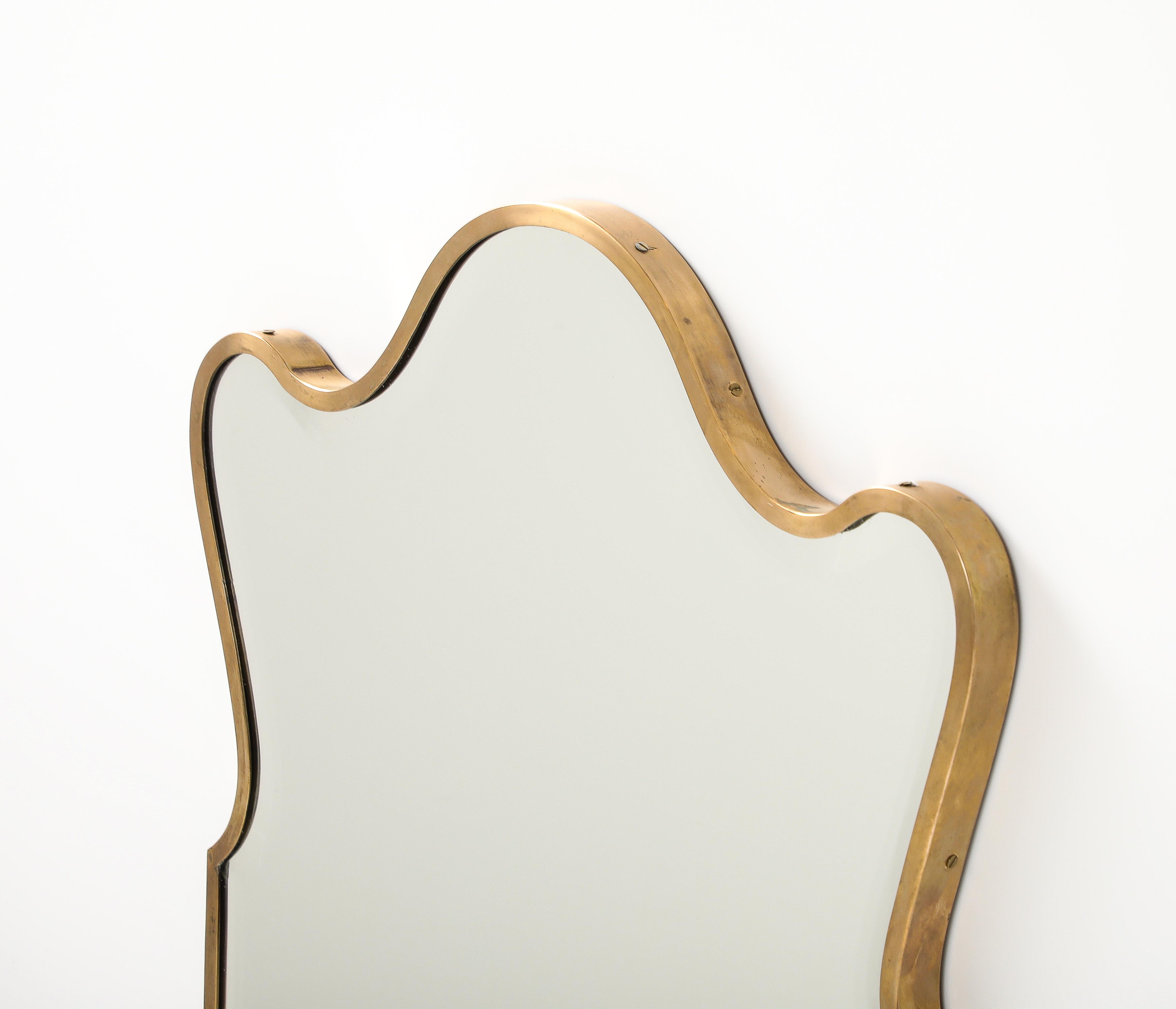 Mid-20th Century Italian Mid Century Modern Mirror, Brass Frame and Bevelled Edge, 1950’s