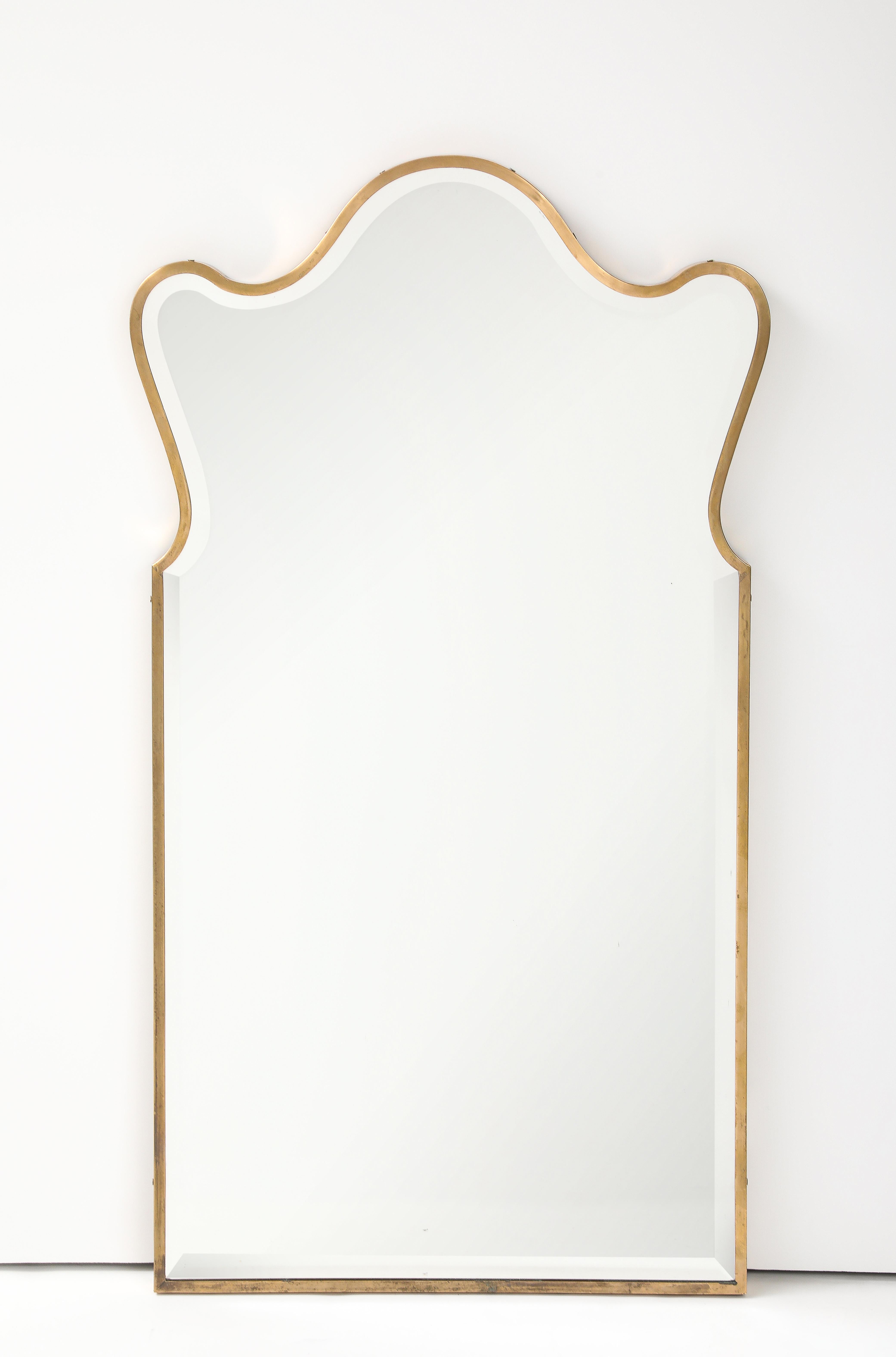 Italian Mid Century Modern Mirror, Brass Frame and Bevelled Edge, 1950’s 3