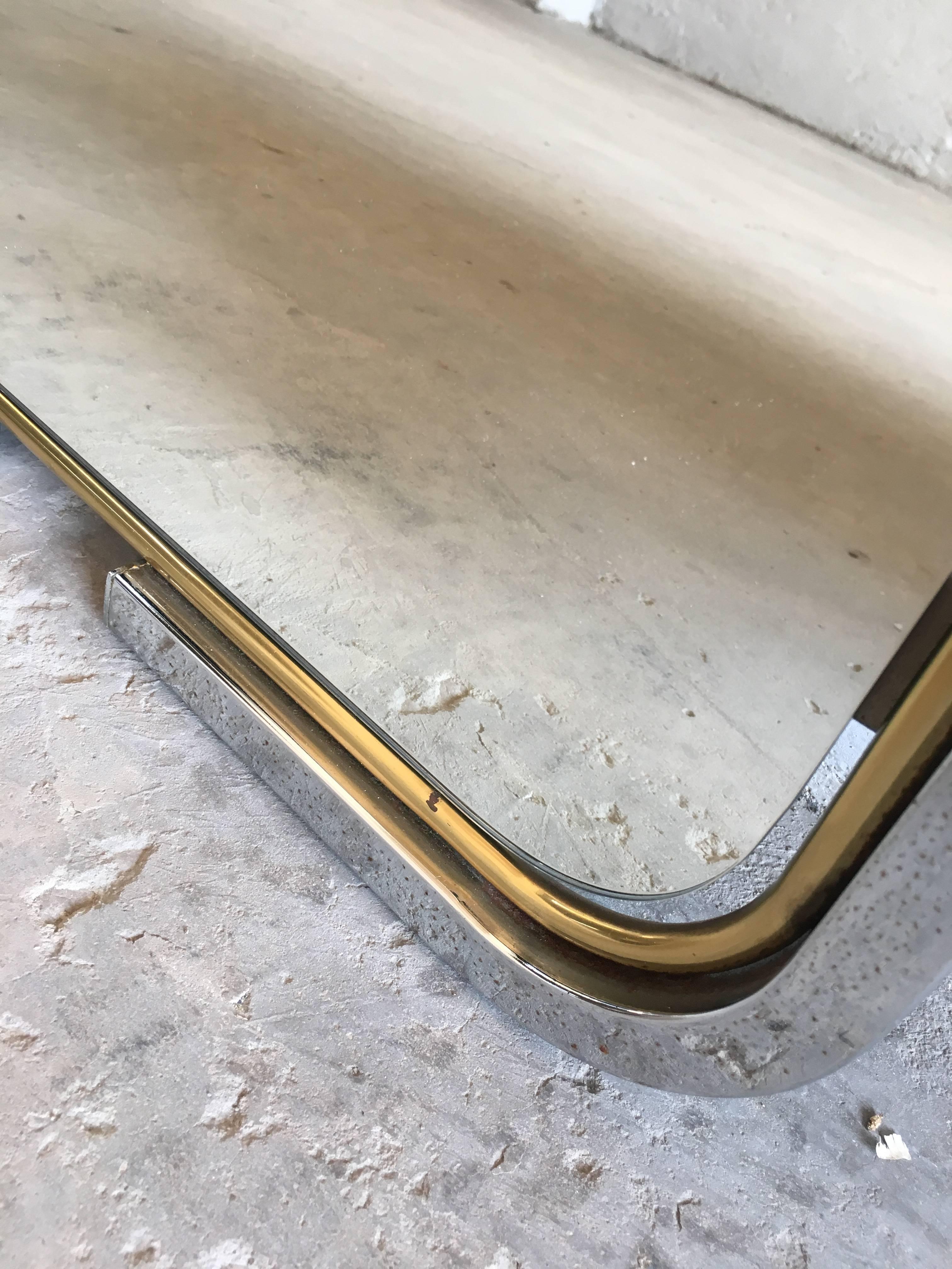 Italian Mid-Century Modern Mirror with Chrome and Brass Frame from 1970s 9