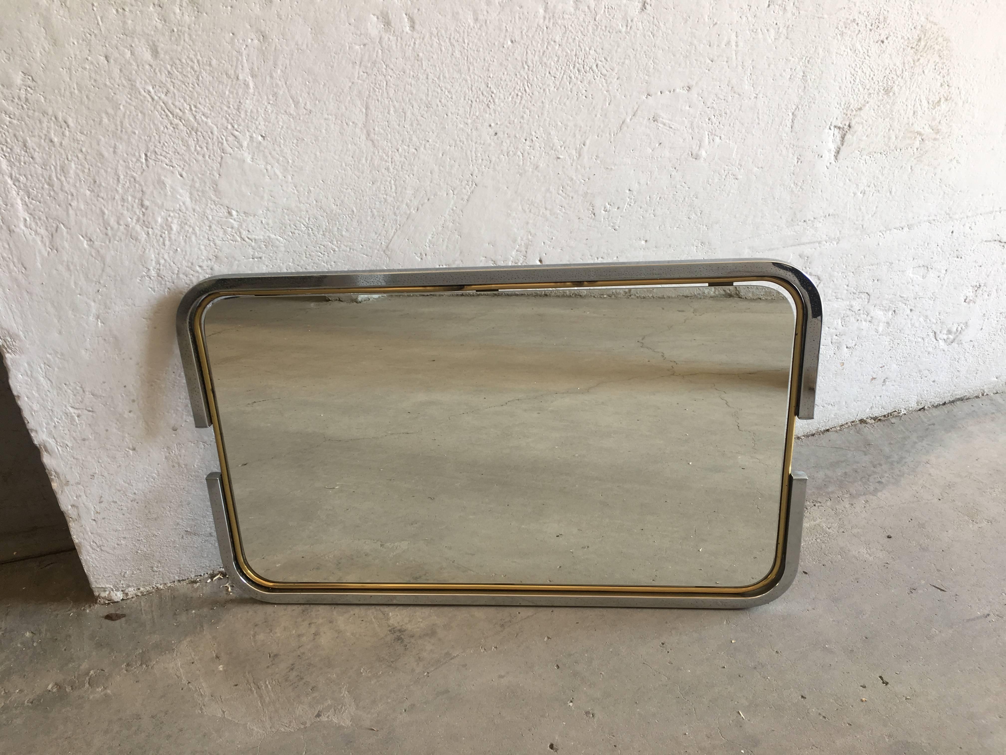 Italian Mid-Century Modern Mirror with Chrome and Brass Frame from 1970s 1