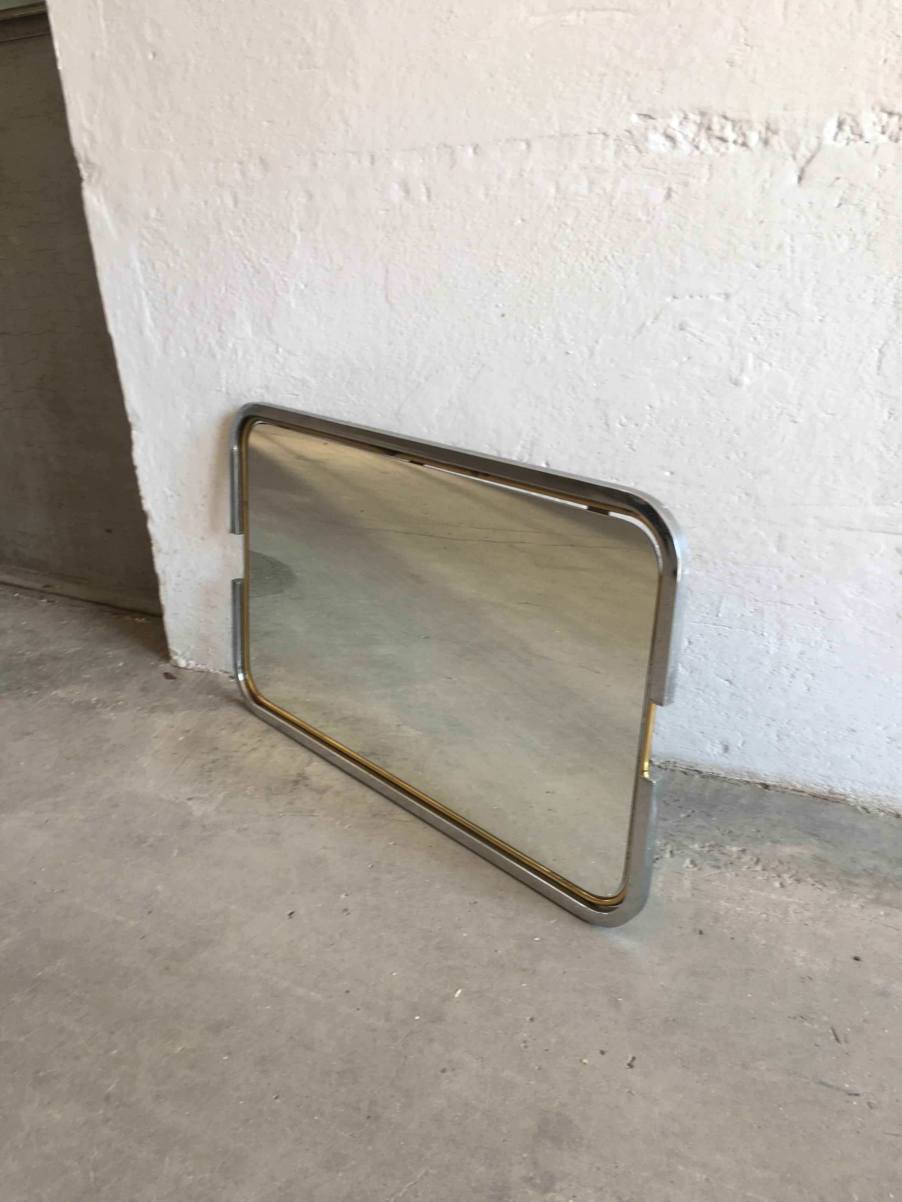 Italian Mid-Century Modern Mirror with Chrome and Brass Frame from 1970s 3