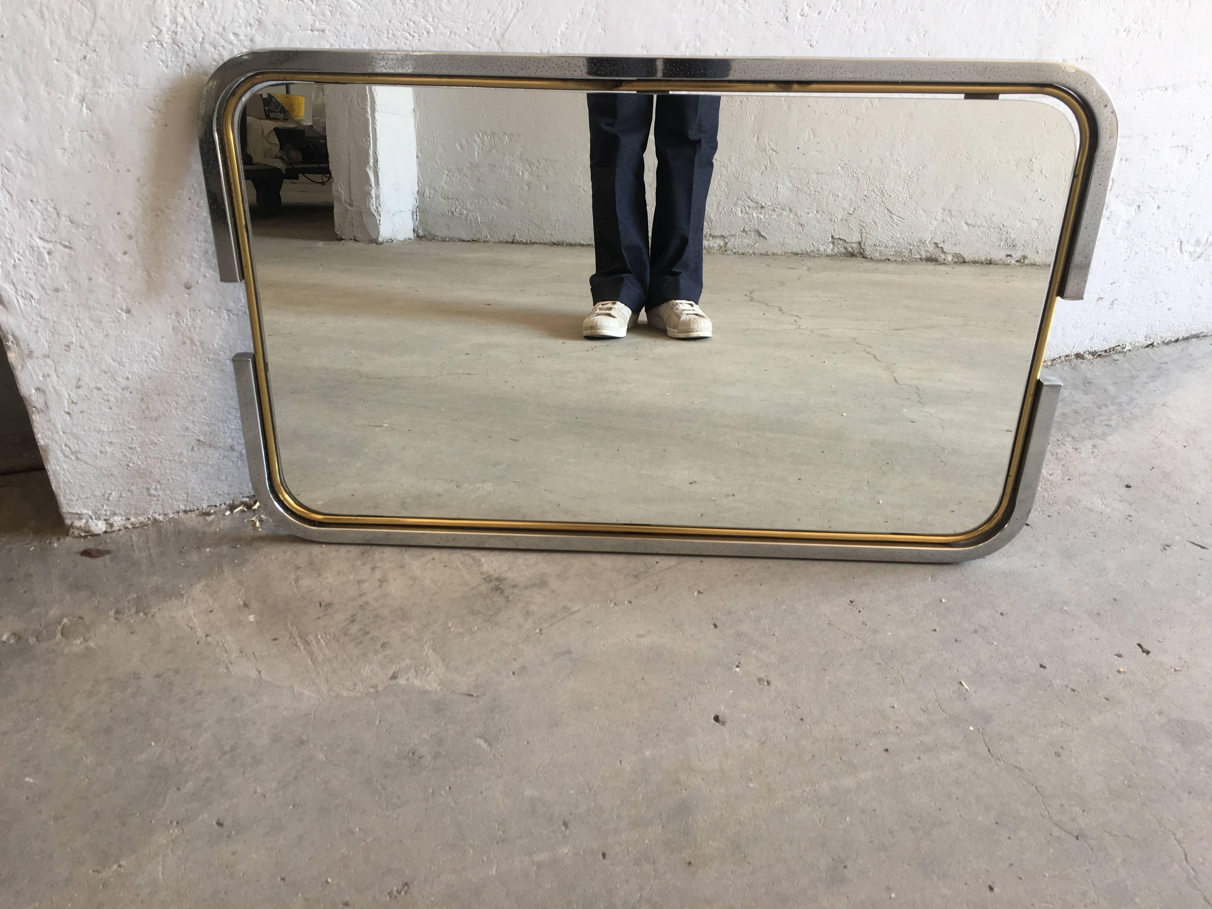 Italian Mid-Century Modern Mirror with Chrome and Brass Frame from 1970s 4