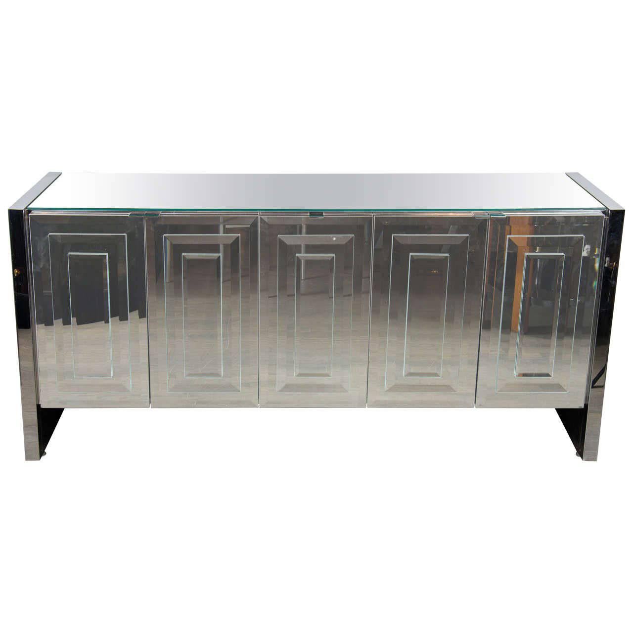 Italian Mid-Century Modern Mirrored & Chrome "Reflections" Sideboard by Ello
