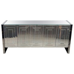 Italian Mid-Century Modern Mirrored and Chrome "Reflections" Sideboard by Ello