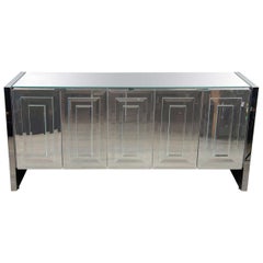 Italian Mid-Century Modern Mirrored and Chrome "Reflections" Sideboard by Ello