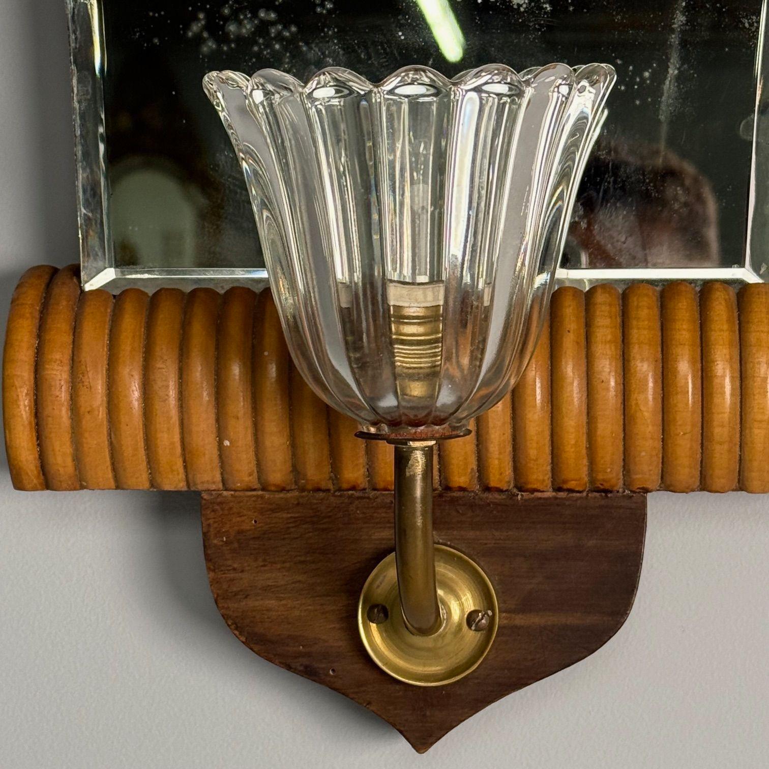 Italienische Mid-Century-Modern-Wandleuchter, verspiegelt, Messing, Holz, Italien, 1940er Jahre im Angebot 1