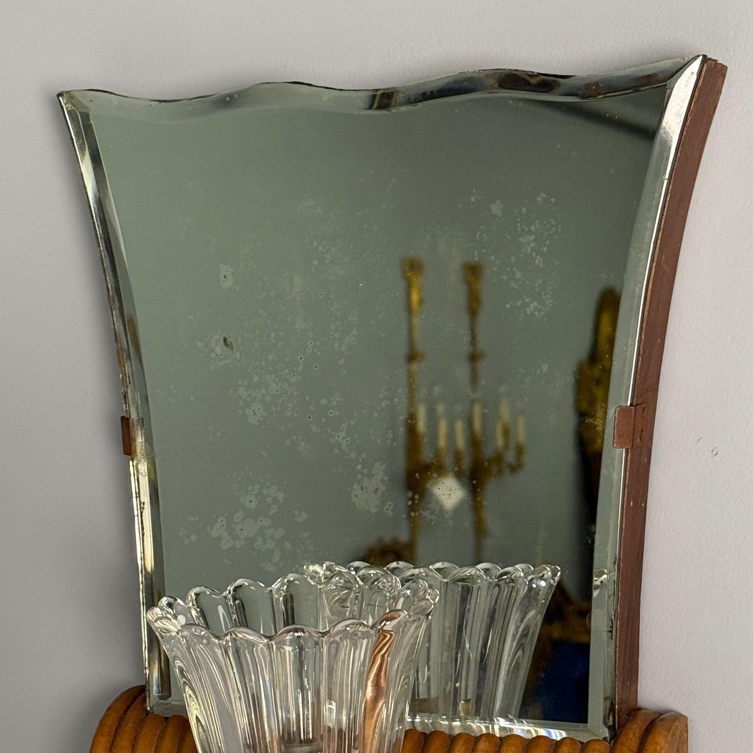 Italienische Mid-Century-Modern-Wandleuchter, verspiegelt, Messing, Holz, Italien, 1940er Jahre im Angebot 2